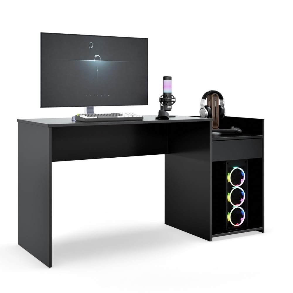 Crippa Lojas Mesa Gamer Eros Escrivaninha Para Computador 1 Gaveta Nicho Estudo Trabalho Pc Gamer (Preto)