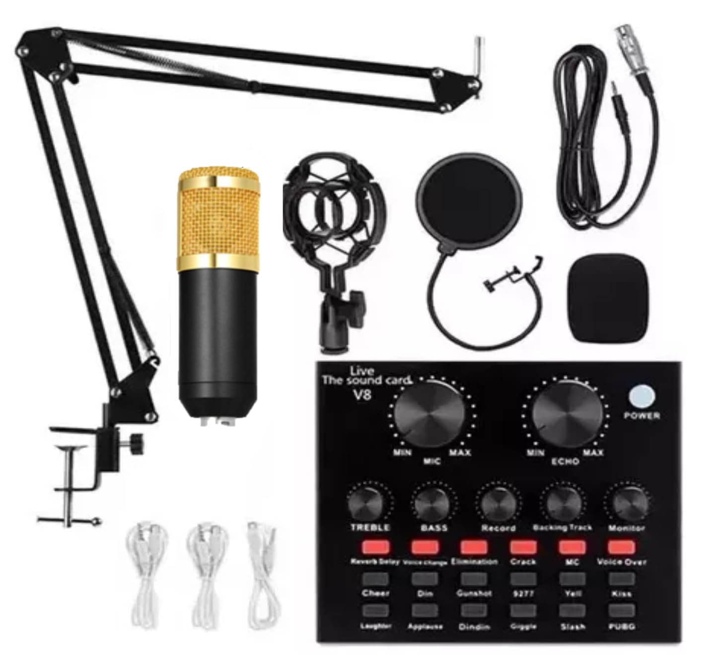 B2T Kit Microfone Estúdio, Kit Completo Interface Mesa V8S, Microfone Estúdio Profissional Condensador, BM800 Microfone Com Braço Articulado Equalizador Locução Live Stream