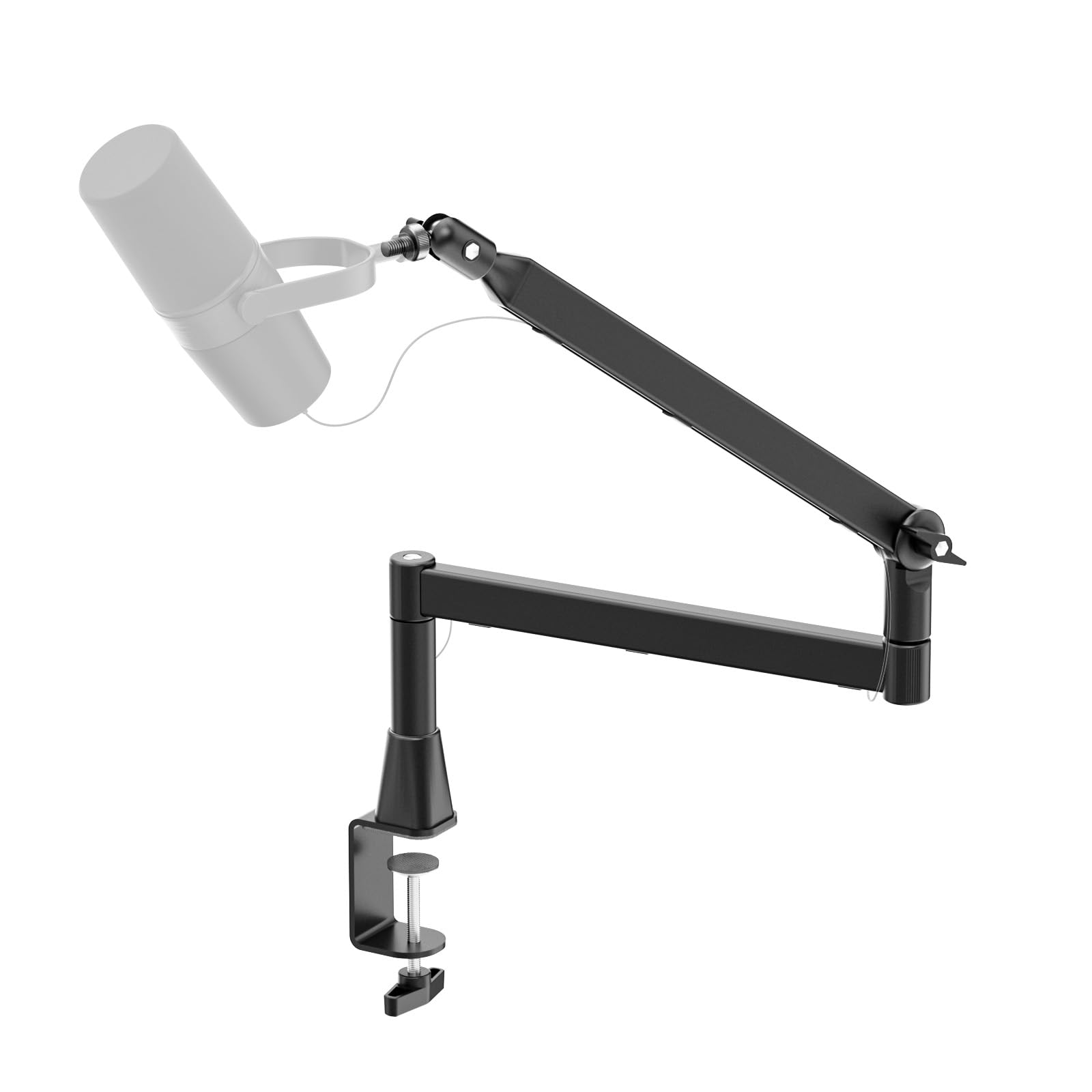 Braço Articulado de Perfil Baixo Basn para Microfone, com Suporte de Mesa Giratório e Dobrável, Canal para Gerenciamento de Cabos e Adaptador de Rosca de 3/8" para 5/8" para Podcast, Jogos