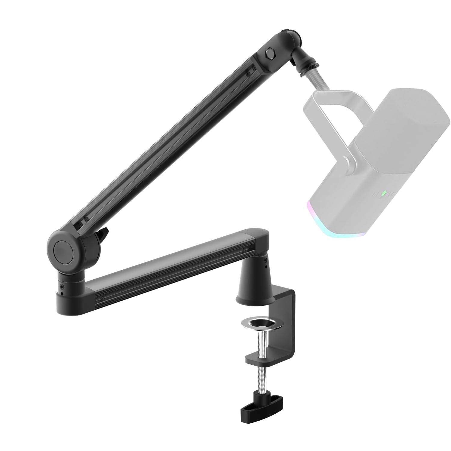 Braço Articulado Discreto Microfone, Suporte Microfone Ajustável Totalmente Em Alumínio com Grampo de Mesa, Suporte de Microfone Robusto com Rotação de 360° Streaming, Podcasting e Gravação