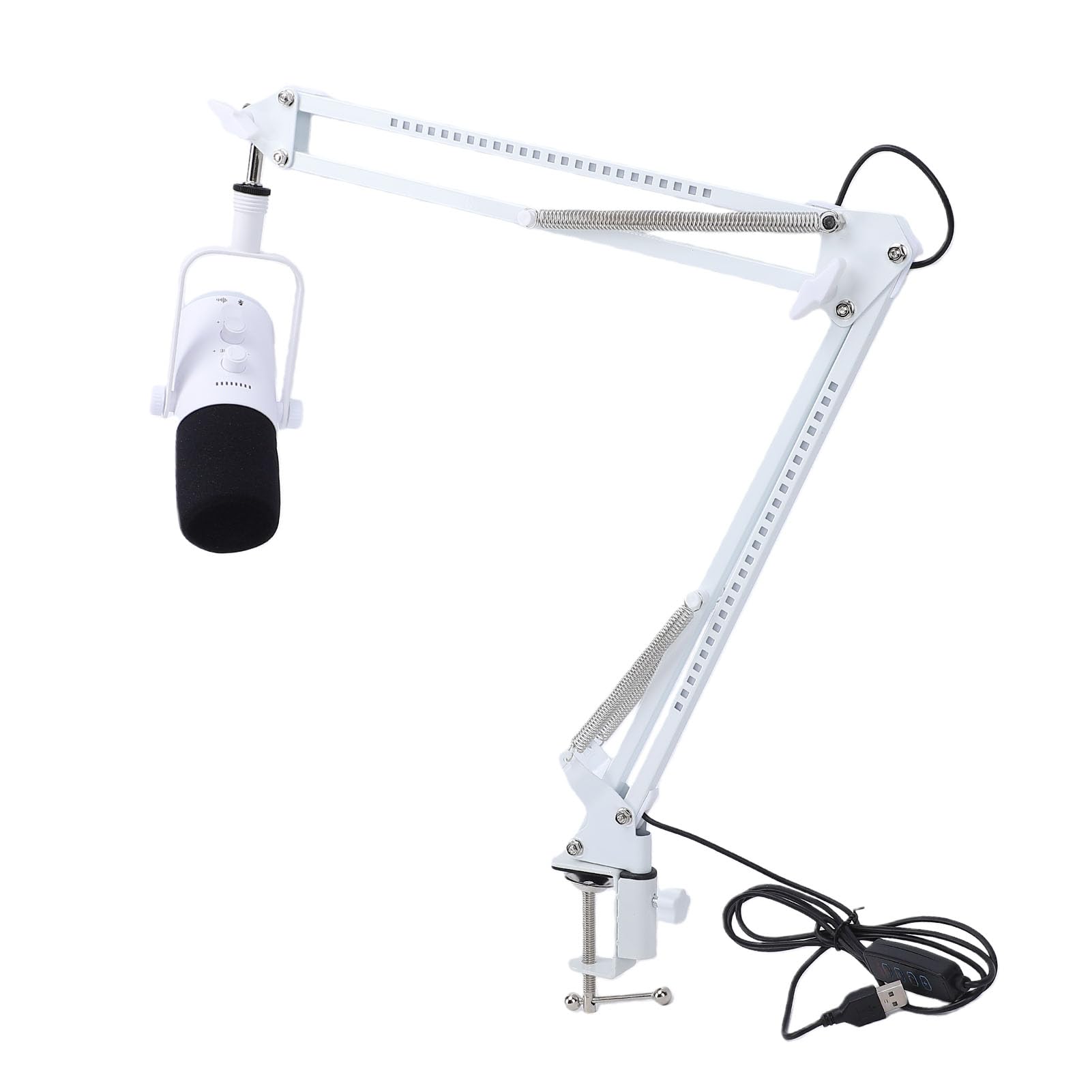 Microfone Para Jogos, Microfone Condensador Dinâmico Xlr USB Para Pc Kit De Microfon Rgb Com Cancelamento De Ruído Para Streaming Com Braço Articulado Controle De Volume (Branco)