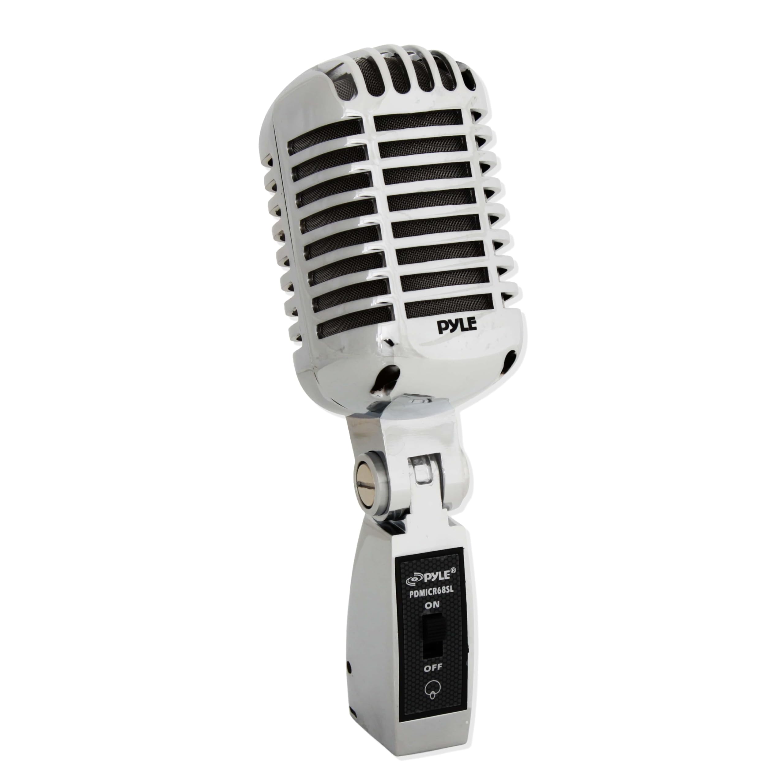 Pyle - Microfone vocal dinâmico clássico retrô - unidirecional cardioide vintage com cabo XLR - adaptador universal de suporte - gravação de estúdio e desempenho ao vivo - PDMICR68SL (prata)