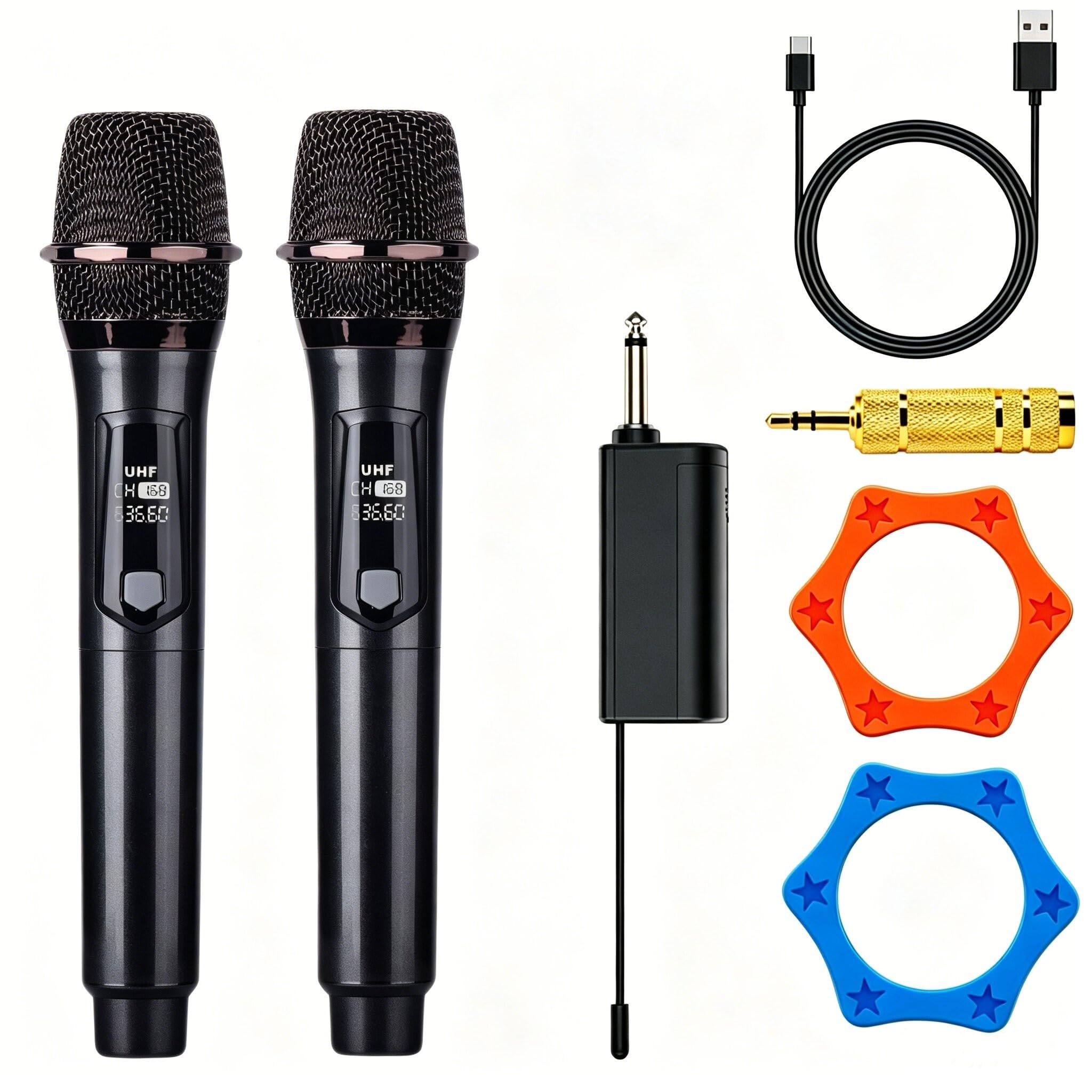 Microfone sem fio, com 4 modos de imitação de som, com receptor recarregável, Plug & Play, microfone sem fio portátil para palcos grandes, karaokê, casamento, DJ, festa, discurso, igreja, classe e