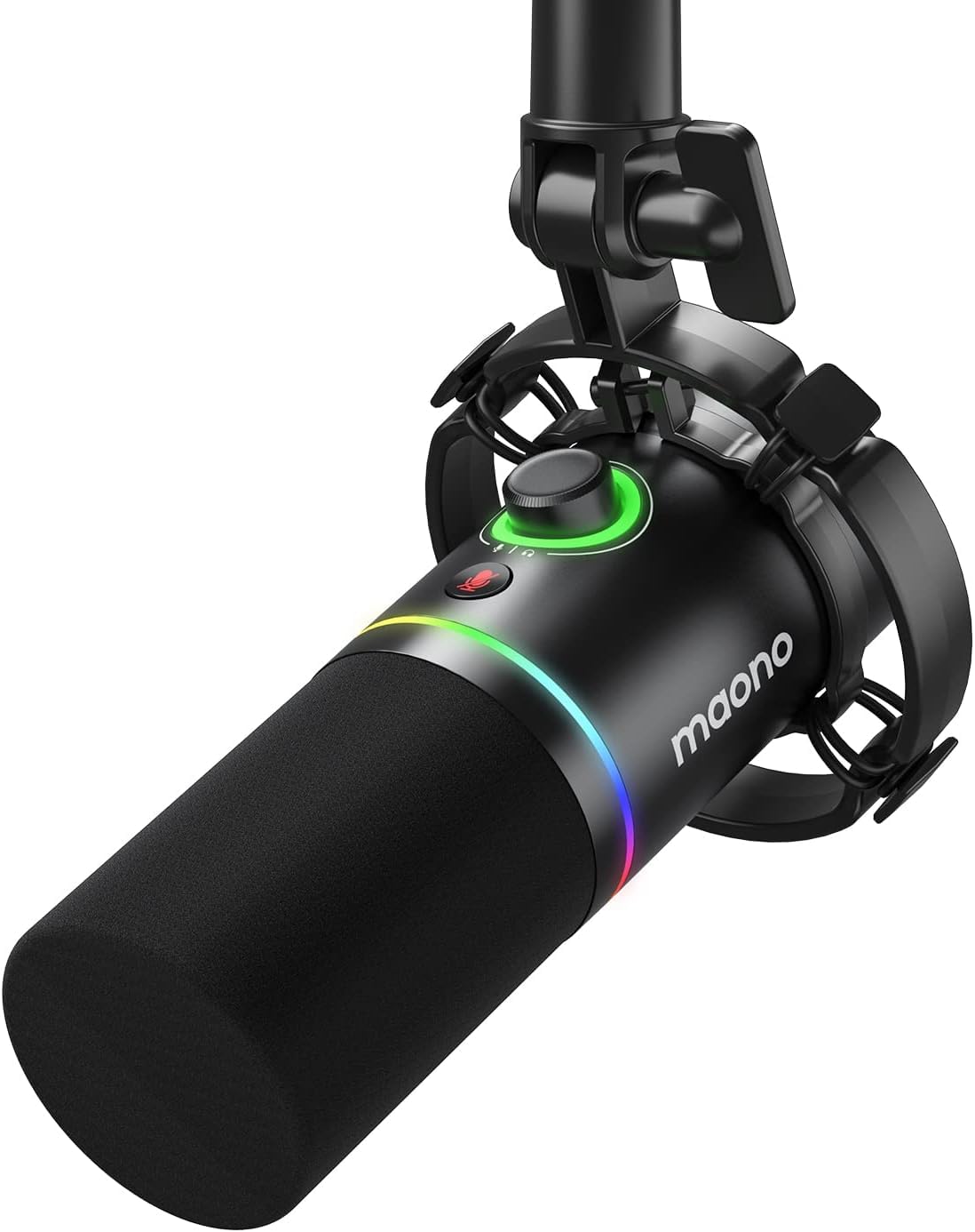 MAONO Microfone dinâmico XLR/USB, microfone RGB para jogos com software, mudo, botão de ganho, controle de volume e conector de fone de ouvido para transmissão, podcasting, gravação - PD200X (preto)