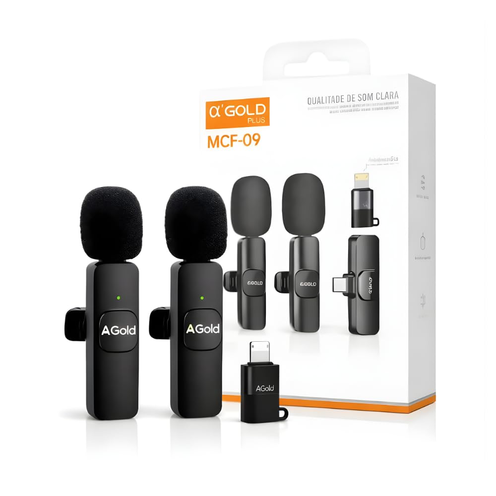 Microfone de Lapela Sem Fio USB-C Duplo para Celular, Kit 2 Microfones com Redução de Ruído, Plug & Play, Ideal para Gravação de Vídeos, Lives, Podcast e Entrevistas