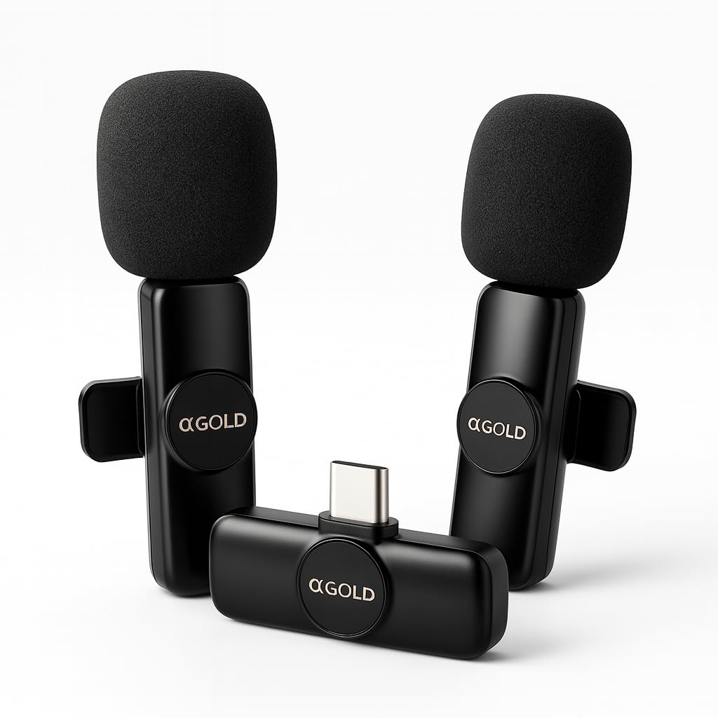 Microfone de Lapela Sem Fio Duplo USB-C MCF-07, Kit com 2 Microfones Plug & Play para Android USB-C e iPhone com USB-C Compatível, até 20 m, para Entrevista, Aula e Podcast