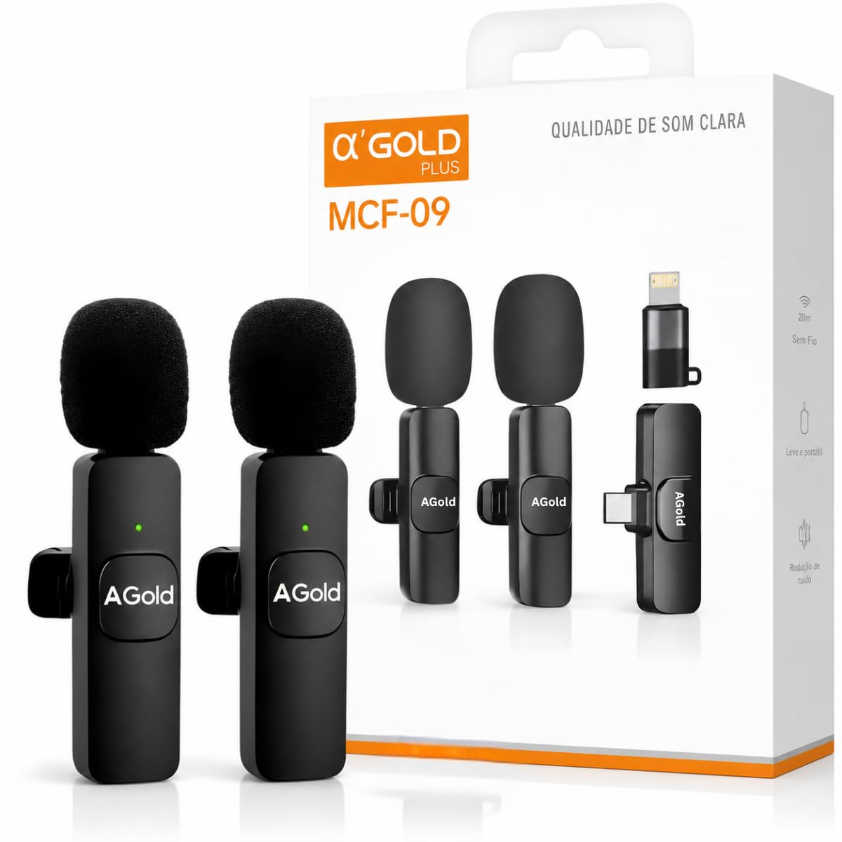 Microfone Lapela Sem Fio Duplo | Kit com 2 Microfones Profissionais Redução de Ruído | Compatível USB-C, Light | Plug & Play | Ideal para Vídeos, Podcast, Lives e Entrevistas Premium