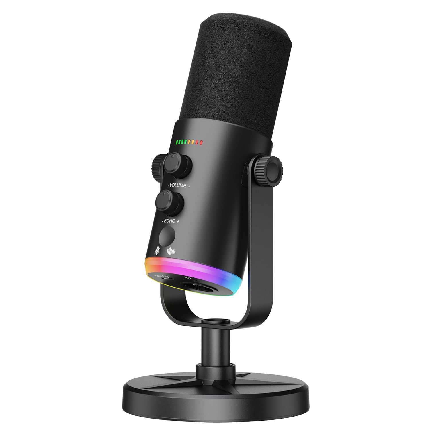 Microfone dinâmico, USB-C/XLR Podcast para gravação de podcast, streaming de jogos, com luz RGB, botão mudo, suporte de mesa, fone de ouvido, microfone vocal para cantar Tiktok YouTube