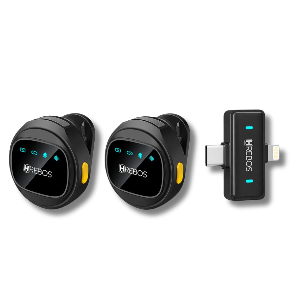 Microfone Duplo de Lapela Anti Ruido Sem Fio para Celular 2.4GHz Plug and Play Áudio Profissional para Vídeos Entrevistas Lives Aulas Podcasts e Gravações (USB-C E Lightning)