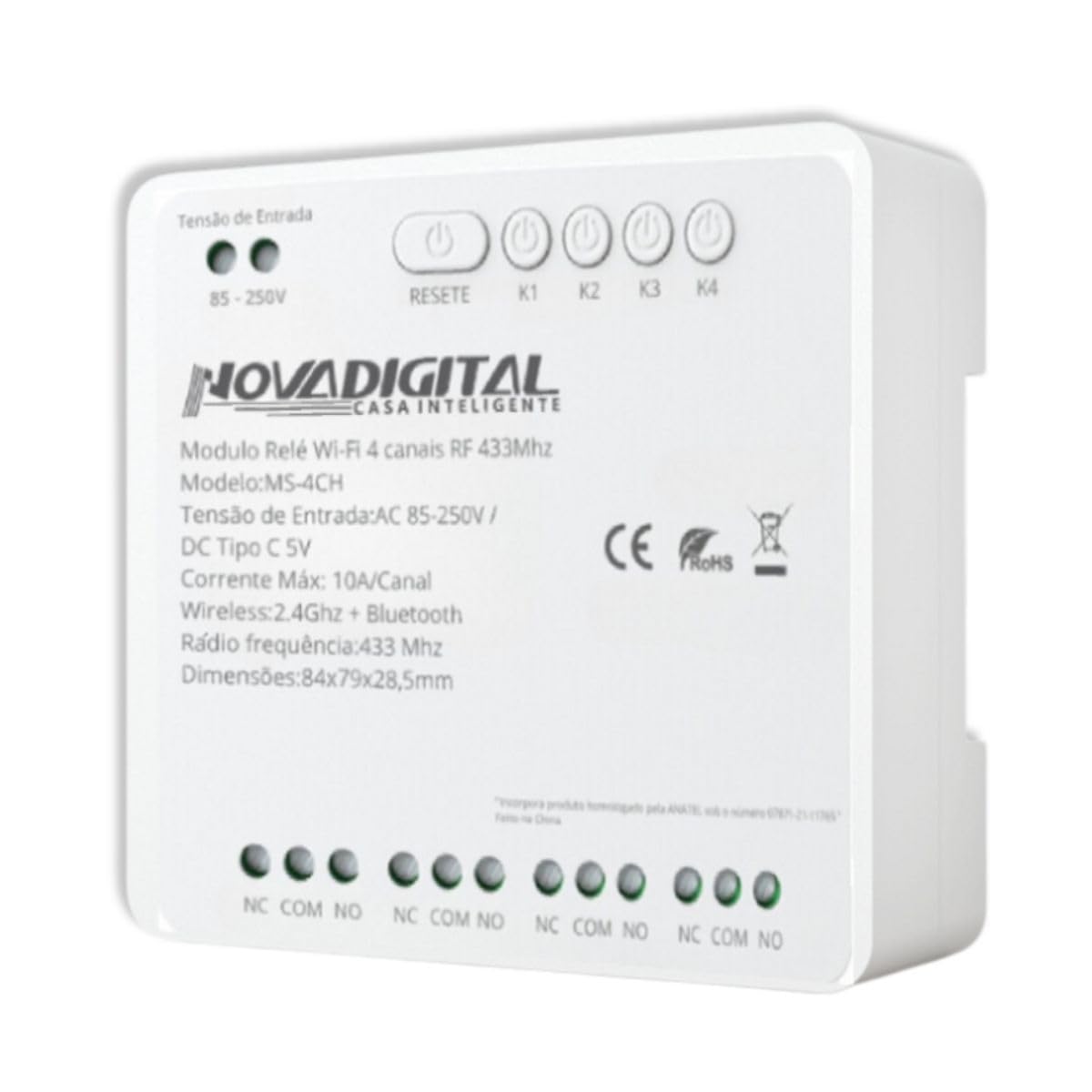 Módulo Mini Relé Wifi 4 Canais Rf433mhz Pulso Contato Seco