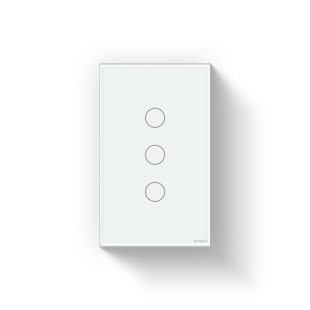 Steck, Interruptor 4X2" 3 Módulos Touch Branco Wi-Fi, Ambiente Conectado, SINT3B1