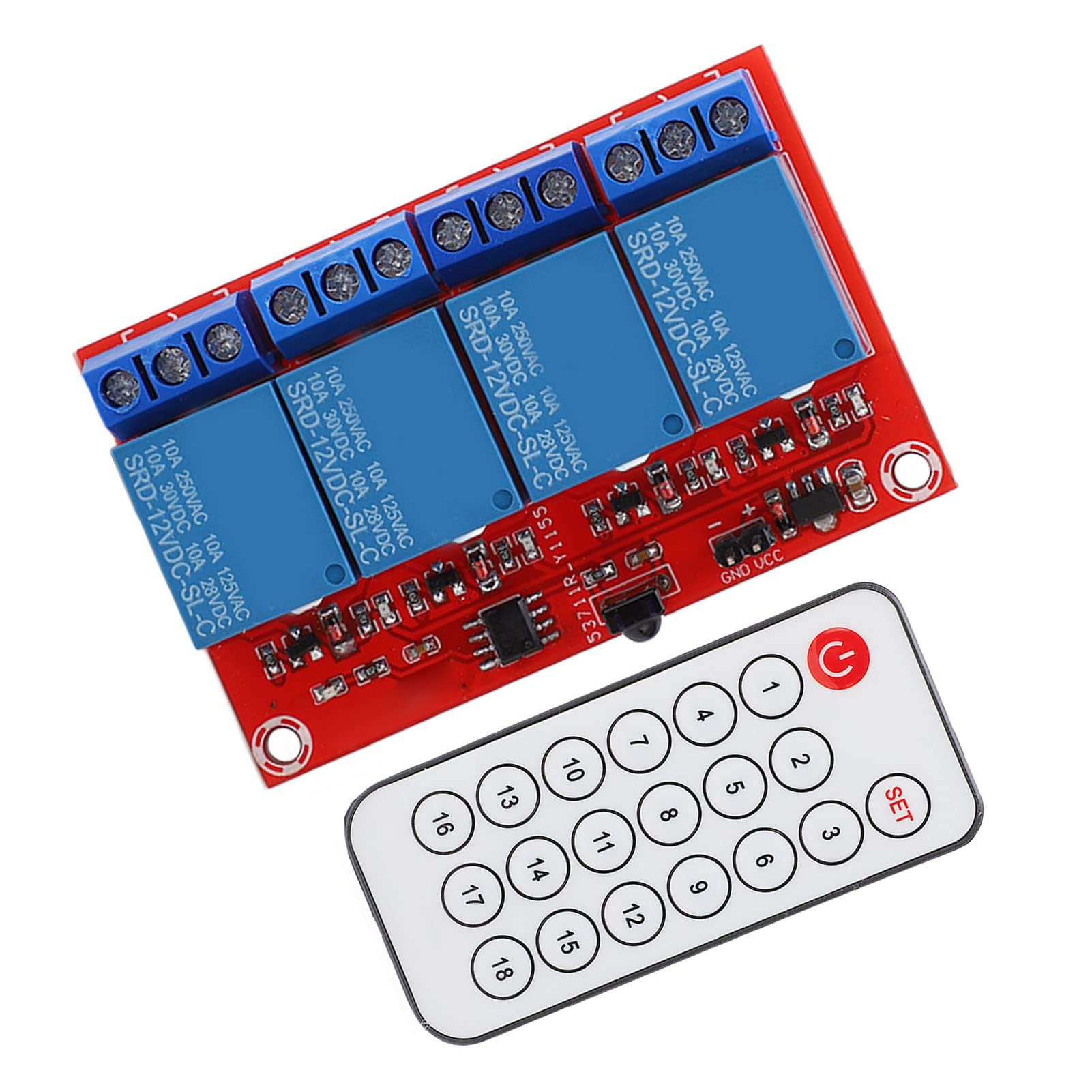 Estink Conjunto de Receptor de Módulo de relé de 4 Canais, Kit de Interruptor de Controle Remoto Infravermelho PCB ABS, Placa Transceptora 4CH Com Bateria Incluída, Instalação Compacta para Controle