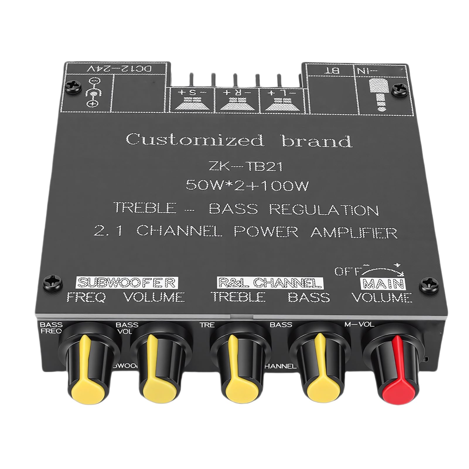 Qinlorgo Placa Amplificadora Bluetooth 5.0 2.1 Canais para Alto-falantes Domésticos DIY |Saída de Subwoofer 50W 100W, Controle de Graves Agudos, Módulo Amplificador de Potência para de Carro