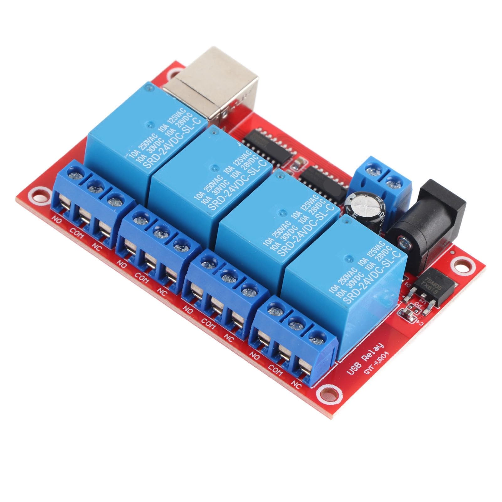 Zopsc Módulo Relé 4 Canais USB, Placa Relé DC para Controle PLC (24v) | Módulo de relé de controle de computador, placa de relé DC com 3 modos de operação, capacidade de contato 10A para sistemas