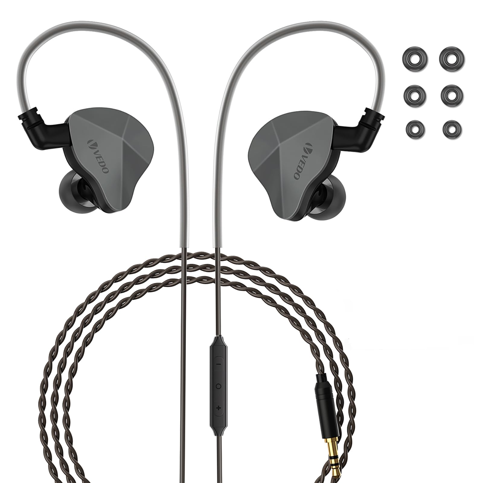 Fone De Ouvido Profissional Intra-auricular Hi-Fi– Unidade Dinâmica + Ferro Knowles, Controle de 3 Botões com Microfone-Monitor de Áudio Profissional para Esportes, Jogos e Música (Cinza)