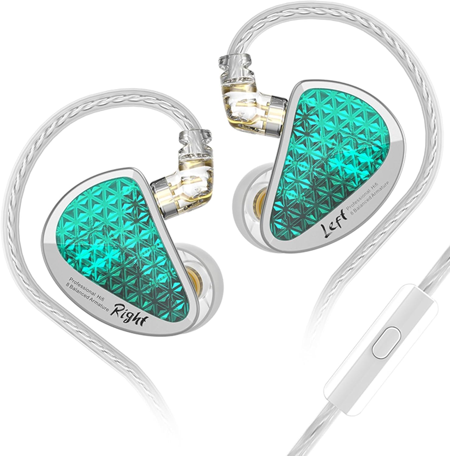 Kinboofi Fone De Ouvido Intra-Auricular Kz As16 Pro, 8 Unidades Ba Em Cada Lado, Com Fio E Pcb Divisão Frequência Eletrônica Hifi Iem, Fones Para Monitor Palco (Ciano, Microfone)…