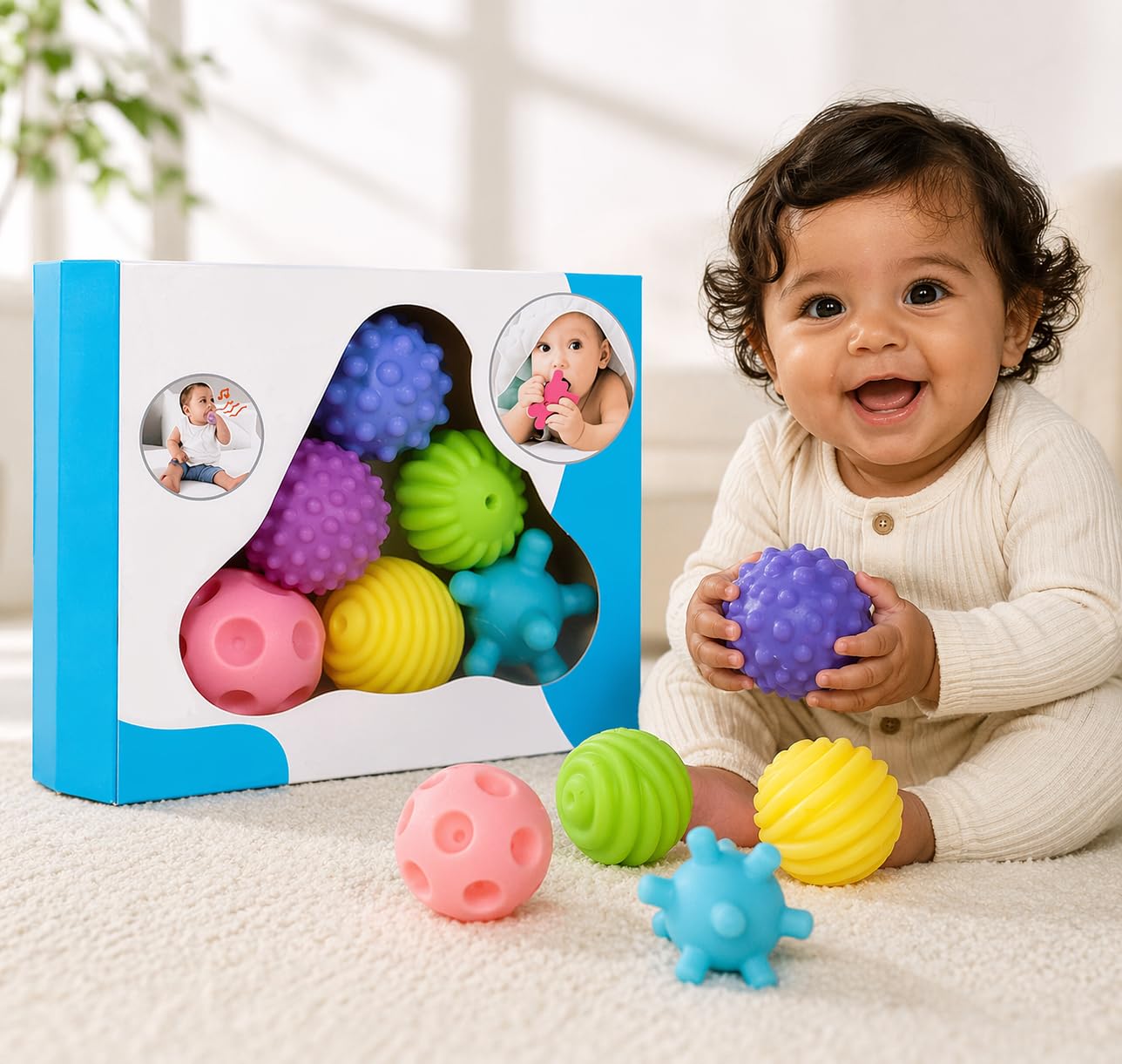 Kit Sensoriais para Bebê 3+ Meses Silicone Atóxico Macio Texturas Educativas Estímulo Motor Coordenação Desenvolvimento Sensorial Cores Suaves Mordedor Seguro Brinquedo Educativo Infantil