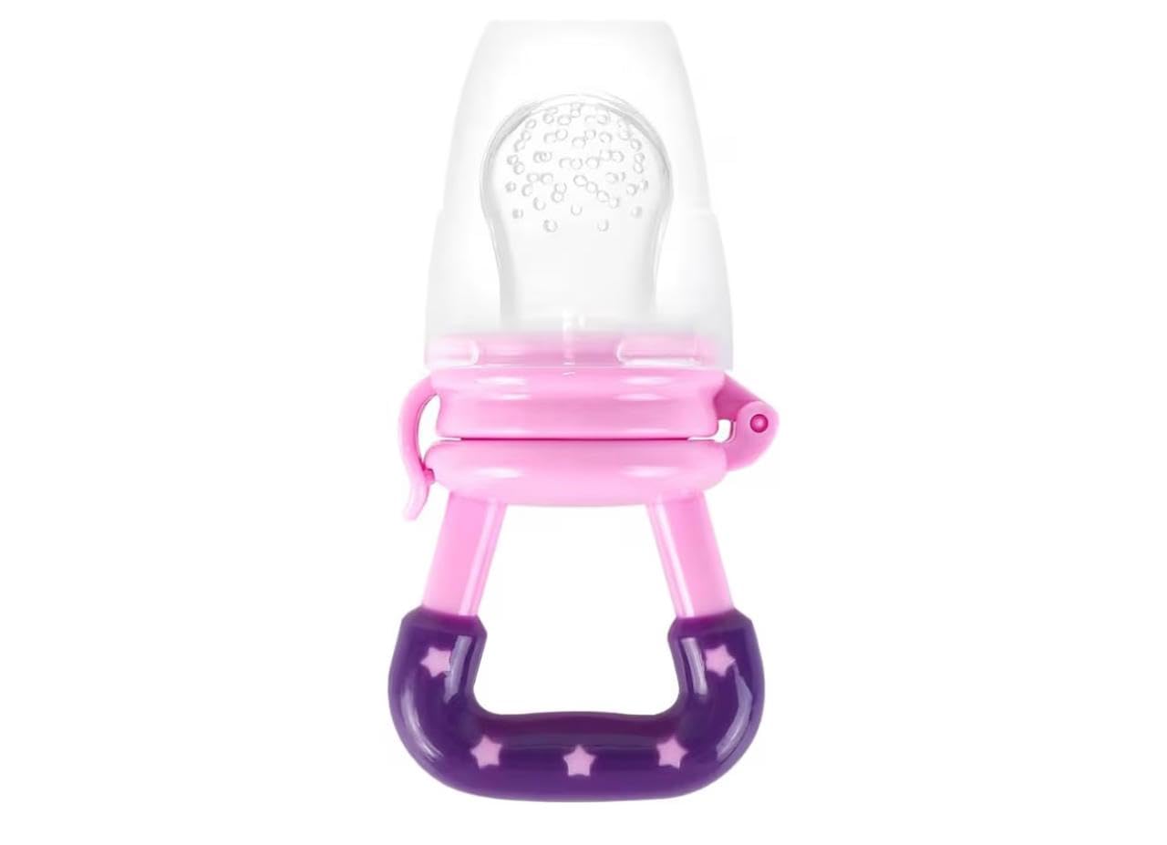 Mordedor Alimentador Bebê em Silicone com Tampa Protetora | Chupeta Porta Frutas e Alimentos | Auxilia Dentição e Introdução Alimentar | Livre de BPA | Rosa