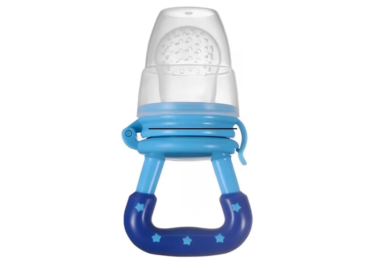 Mordedor Alimentador Bebê em Silicone com Tampa Protetora | Chupeta Porta Frutas e Alimentos | Auxilia Dentição e Introdução Alimentar | Livre de BPA | Azul