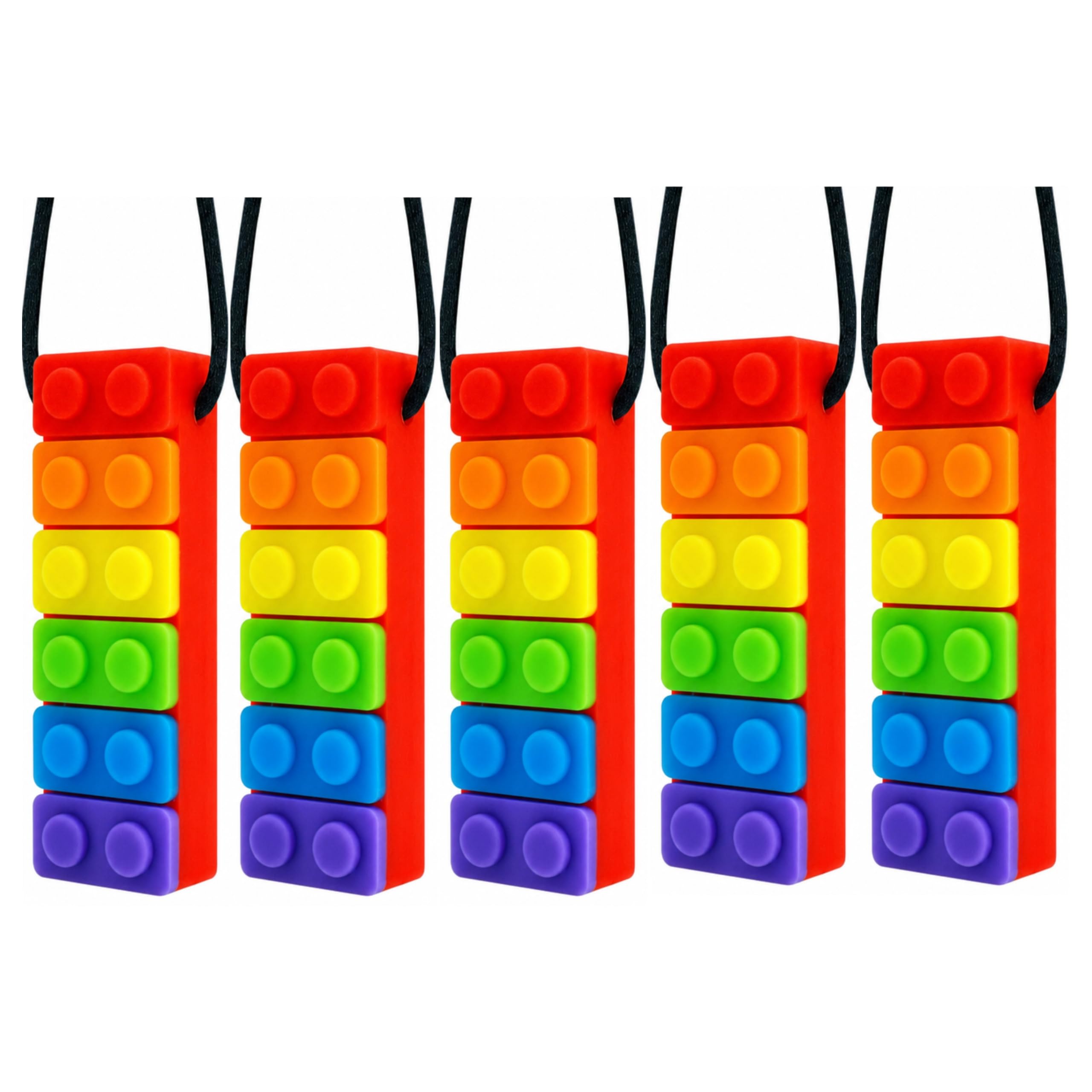 kIT 4 Mordedor Sensorial Colar Bloco de Montar – Silicone (4) | Autismo, TDAH e Mastigação, Resistente com Cordão Ajustável, Alívio de Ansiedade e Estresse Infantil