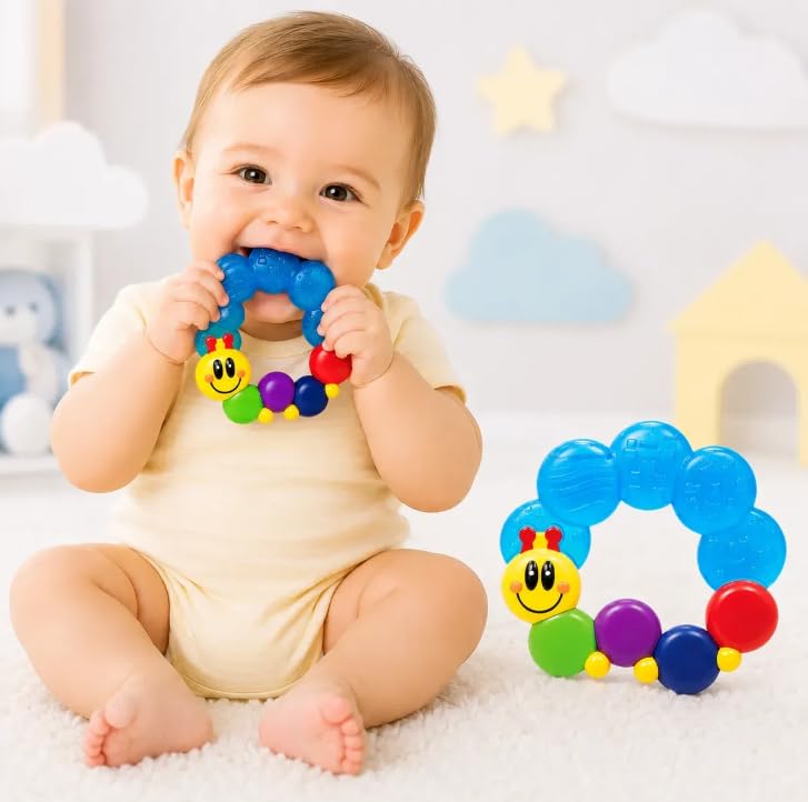 Mordedor De Água Largatinha Para Bebê Com Chocalho Silicone Macio Livre De BPA Alívio Da Dentição Resfriável Para Geladeira Estímulo Sensorial Infantil 6 Meses A 2 Anos