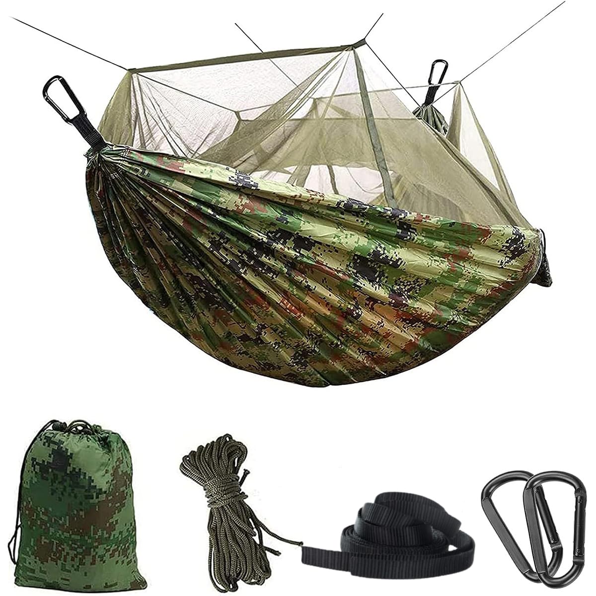 Rede de Acampamento com Mosquiteiro Portátil Dobrável de Árvore Tenda Cama de Viagem com Alças de Árvore Fortes Ganchos Saco de Armazenamento Oliva Portátil Anti-Capotamento, Nylon