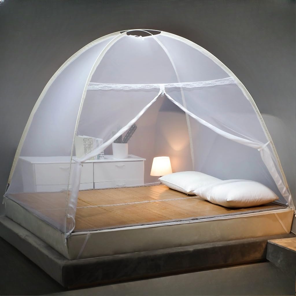 Mosquiteiro Tenda Dobrável para Cama King | Portátil, Prático e Anti-Mosquitos | Disponível em 1,50 x 2,00 m e 1,80 x 2,00 m(BRANCA 150CM)
