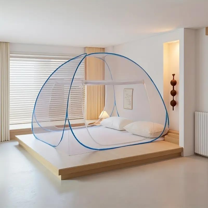 Mosquiteiro tenda Dobrável para Cama Queen 200x180 cm com 2 Portas com Zíper – Proteção Contra Mosquitos e Insetos, Portátil e Fácil de Instalar