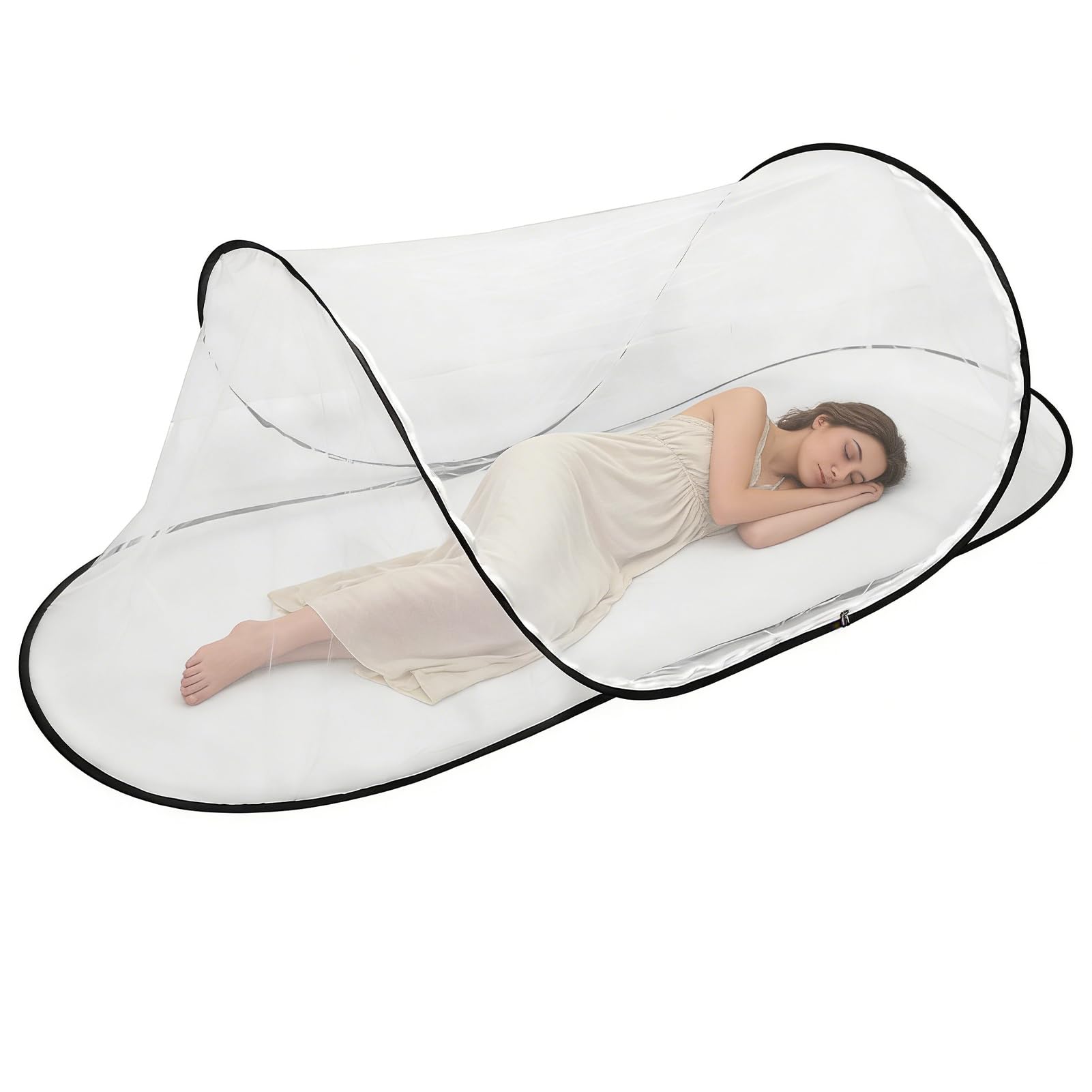 Mosquiteiro pop-up para cama, 198 x 79 x 56 cm, barraca mosquiteira dobrável e removível com zíper duplo, barraca leve para viagem, acampamento, casa, uso adulto solteiro