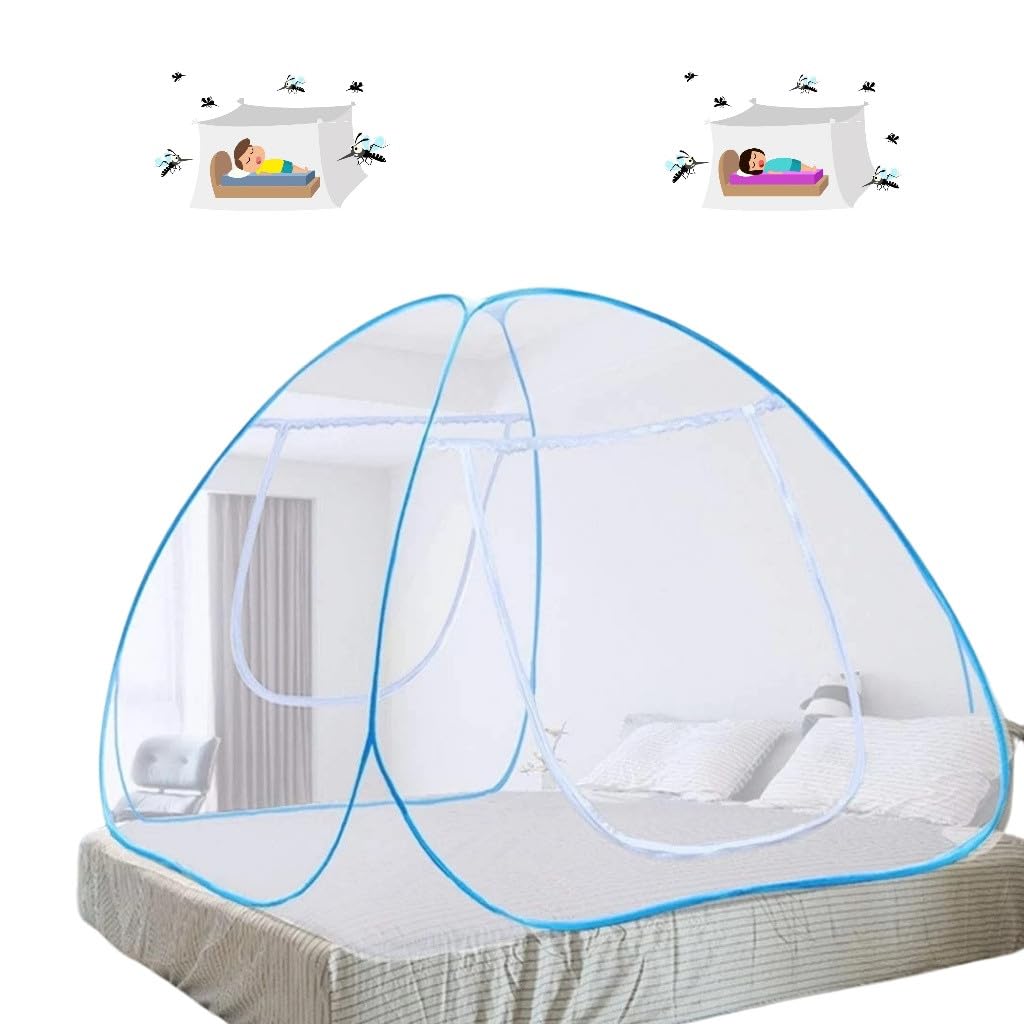 Mosquiteiro Tenda Dobrável para Cama King Rede Portátil Anti Mosquito Proteção Contra Insetos(AZUL,180 * 200 CM)