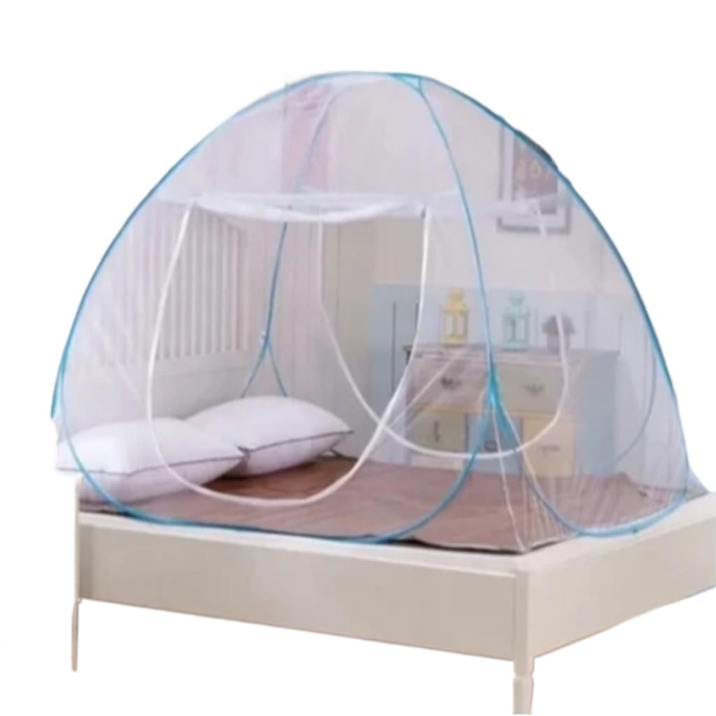 Mosquiteiro Tenda Dobrável 180x200 cm para Cama Casal com 2 Portas, Malha de Poliéster Branca e Estrutura de Aço Zincado Portátil(1.8cmx2.0cm Aleatório)