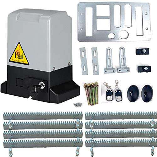 Abridor de portão deslizante automático com motor de portão deslizante com controles remotos, sensor infravermelho, rack de 4 m, kit completo para portões deslizantes de até 1,995 kg