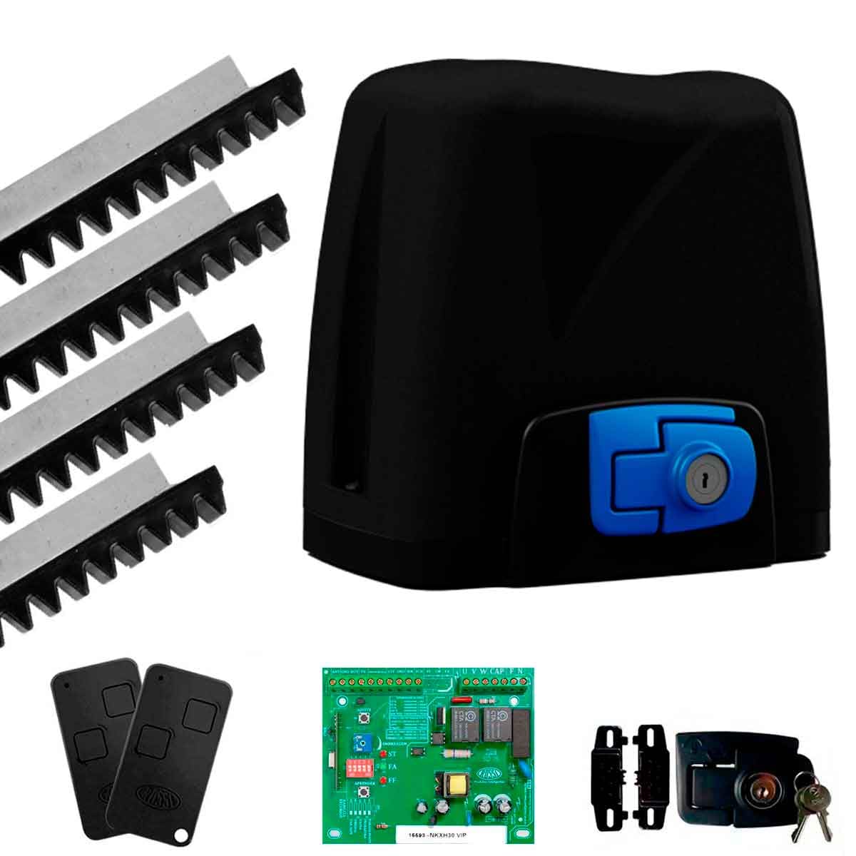 Kit Motor Portão Eletrônico Deslizante Completo Rossi DZ ATTO VIP 300Kg 1/5 Automático de Correr Com Abertura SUPER Rápida + 04 Metros Cremalheira (220, Volts)
