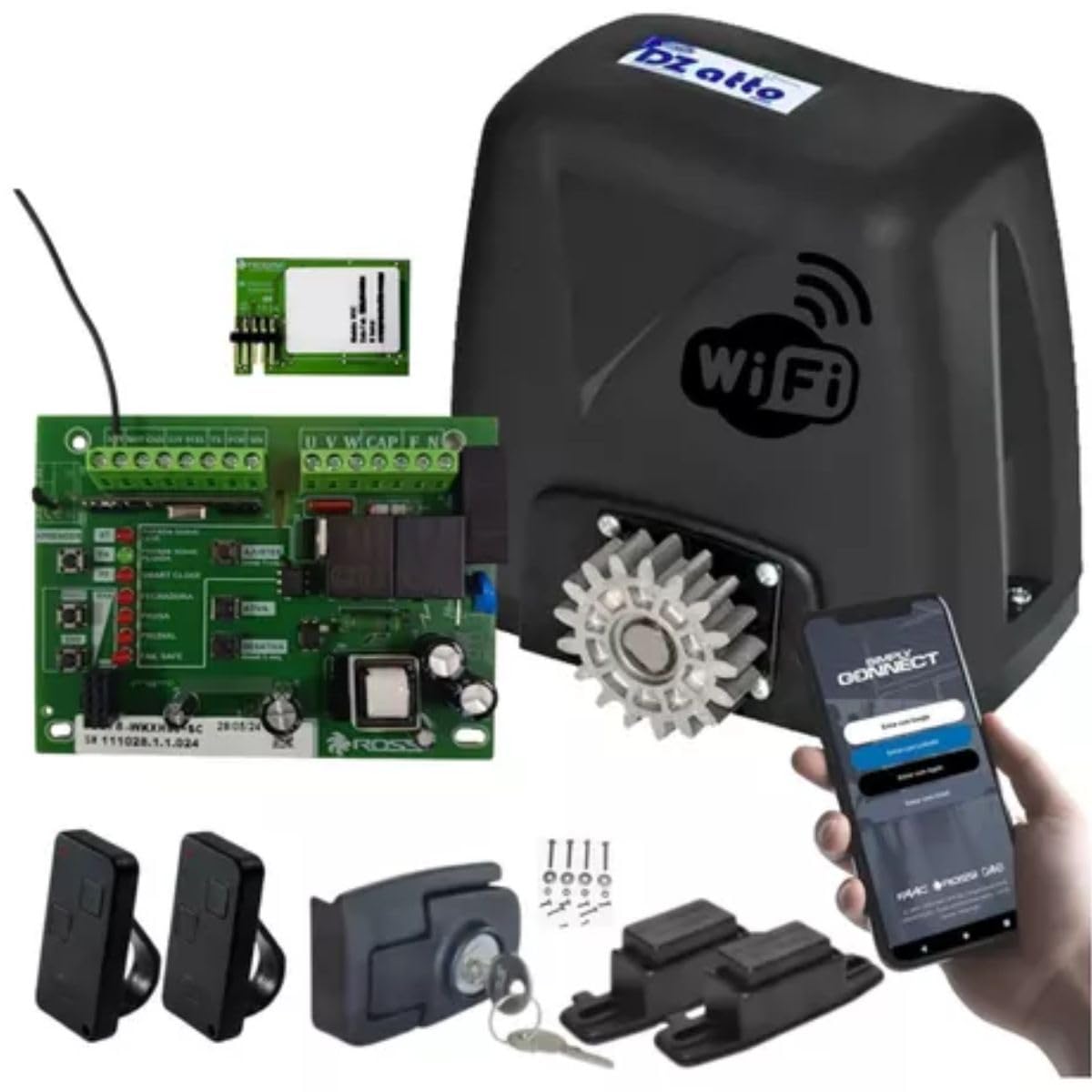 Kit Motor Portão Deslizante Dz Atto Turbo Wifi App Celular iOS Android 350kg Rossi (220, Volts) | WiFi, App Celular, iOS Android
