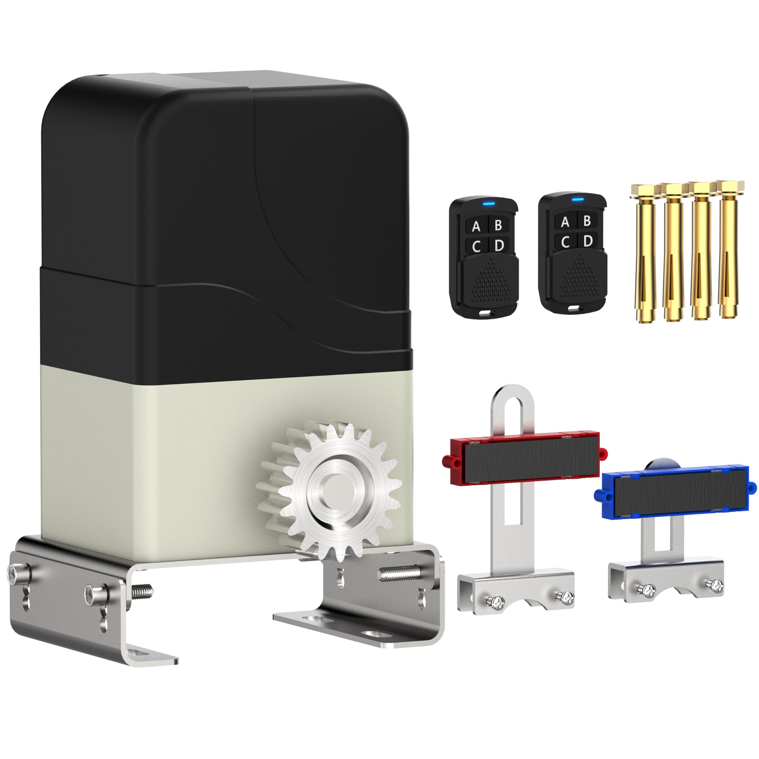 Blütezeit Abridor de portão deslizante automático de 317 kg com 2 controles remotos, motor de portão deslizante elétrico acionado por rack para portões de rolamento de cerca de garagem com kits de