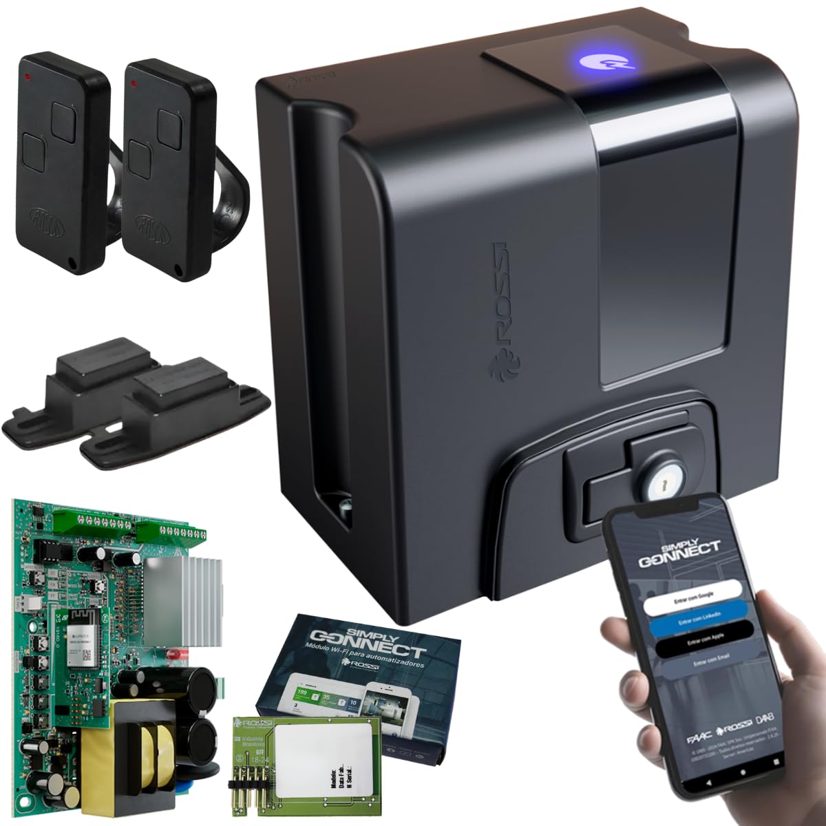 Kit Motor Portão Dz Atto Nitro Wifi App Celular Rossi 400kg Simply Connect