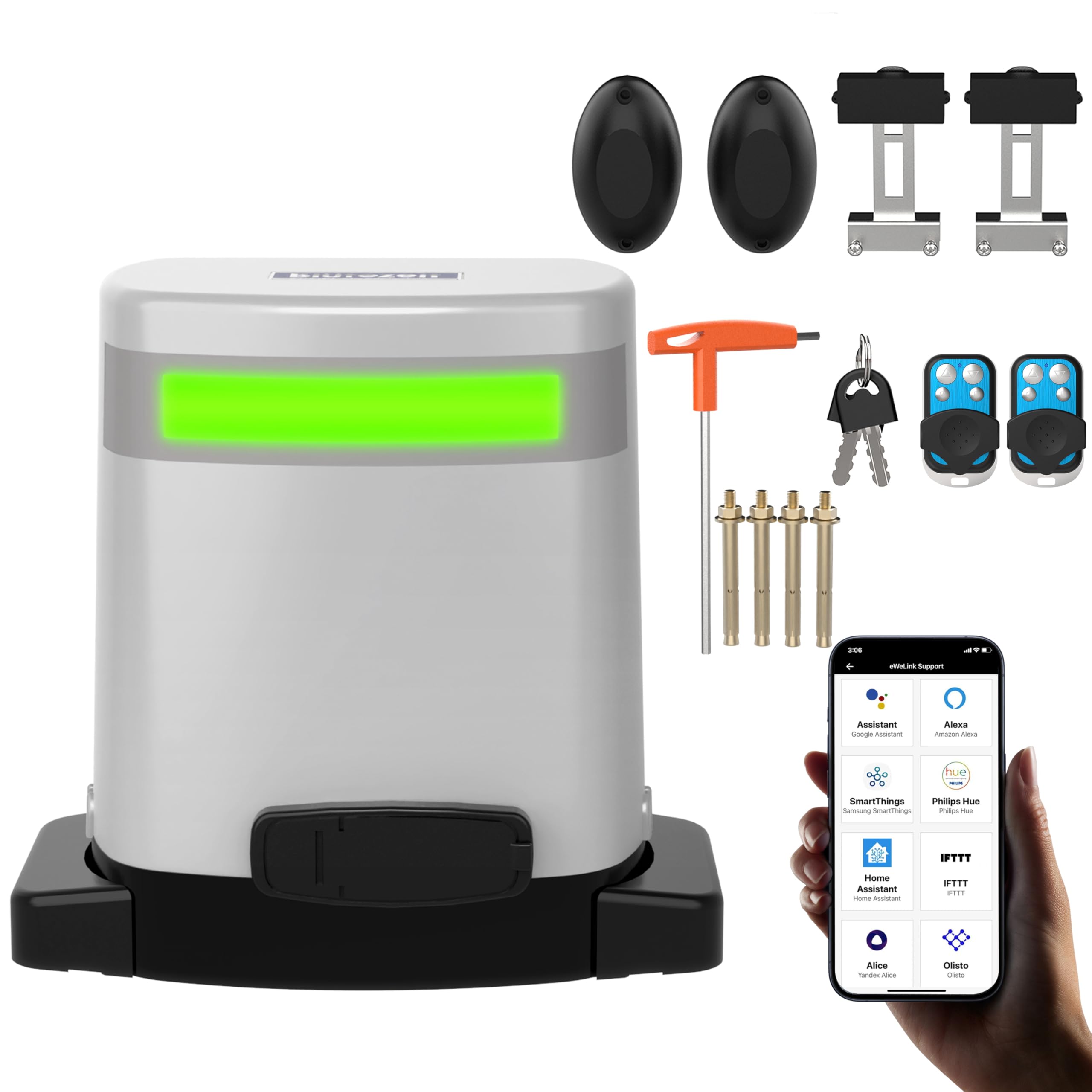 Blütezeit Abridor de portão deslizante de 635 kg, energia solar | Controle WiFi | Bateria reserva integrada, motor de portão deslizante automático acionado por rack com kits completos remotos (racks e