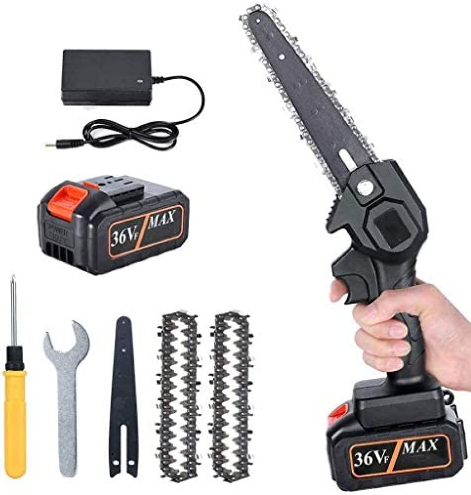 Mini Motosserra, Motosserra Elétrica Portátil Sem Fio De 6 Polegadas 36V 550W Podador Com 2 Correntes Para Jardinagem, Agricultura, Pecuária Árvores,Preto/1 Bateria,Collector88