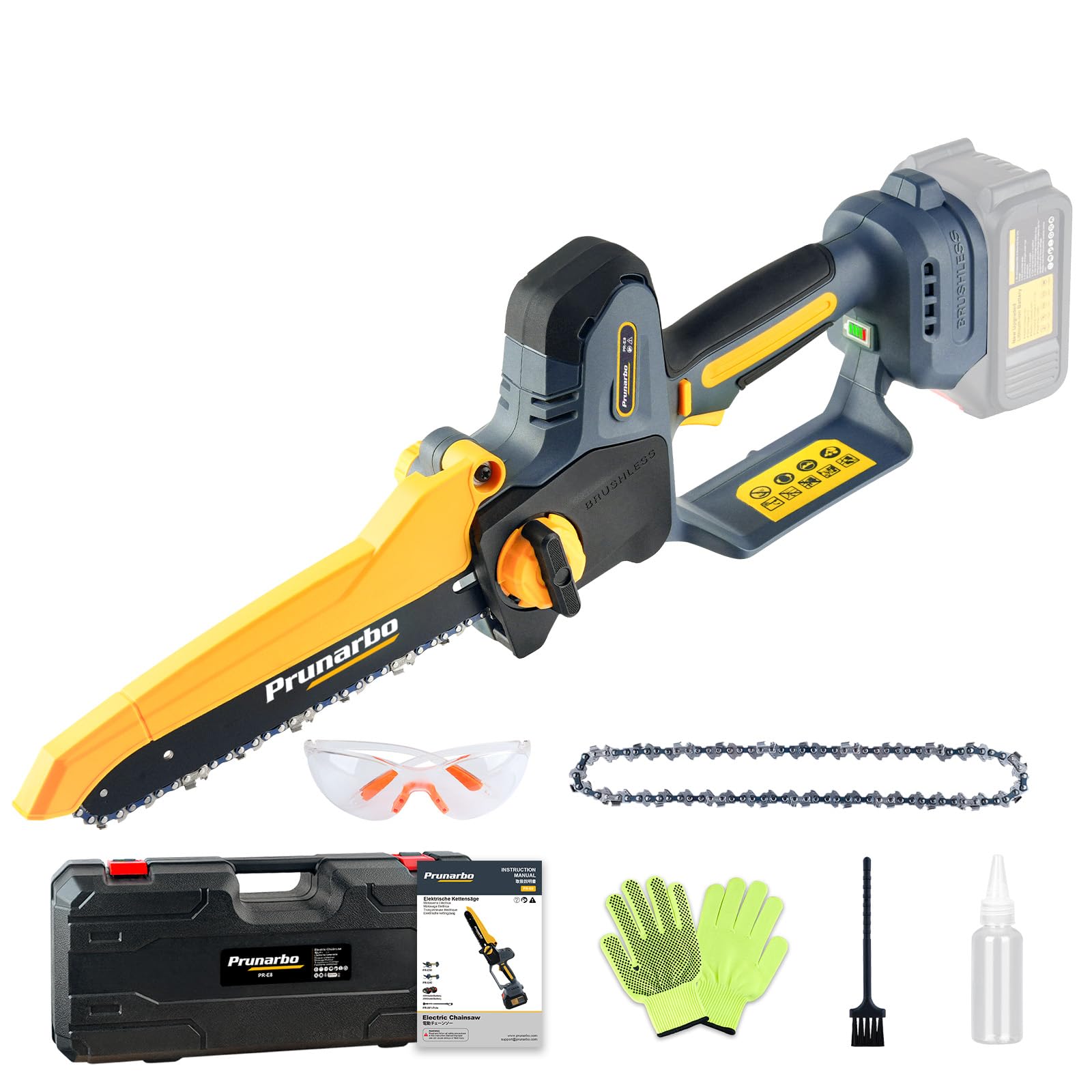 Mini motosserra elétrica sem fio de 20 cm compatível com Makita 18 V Podador de bateria Auto Oiler para corte de madeira de árvores, PR-E8-apenas corpo (bateria não incluída)