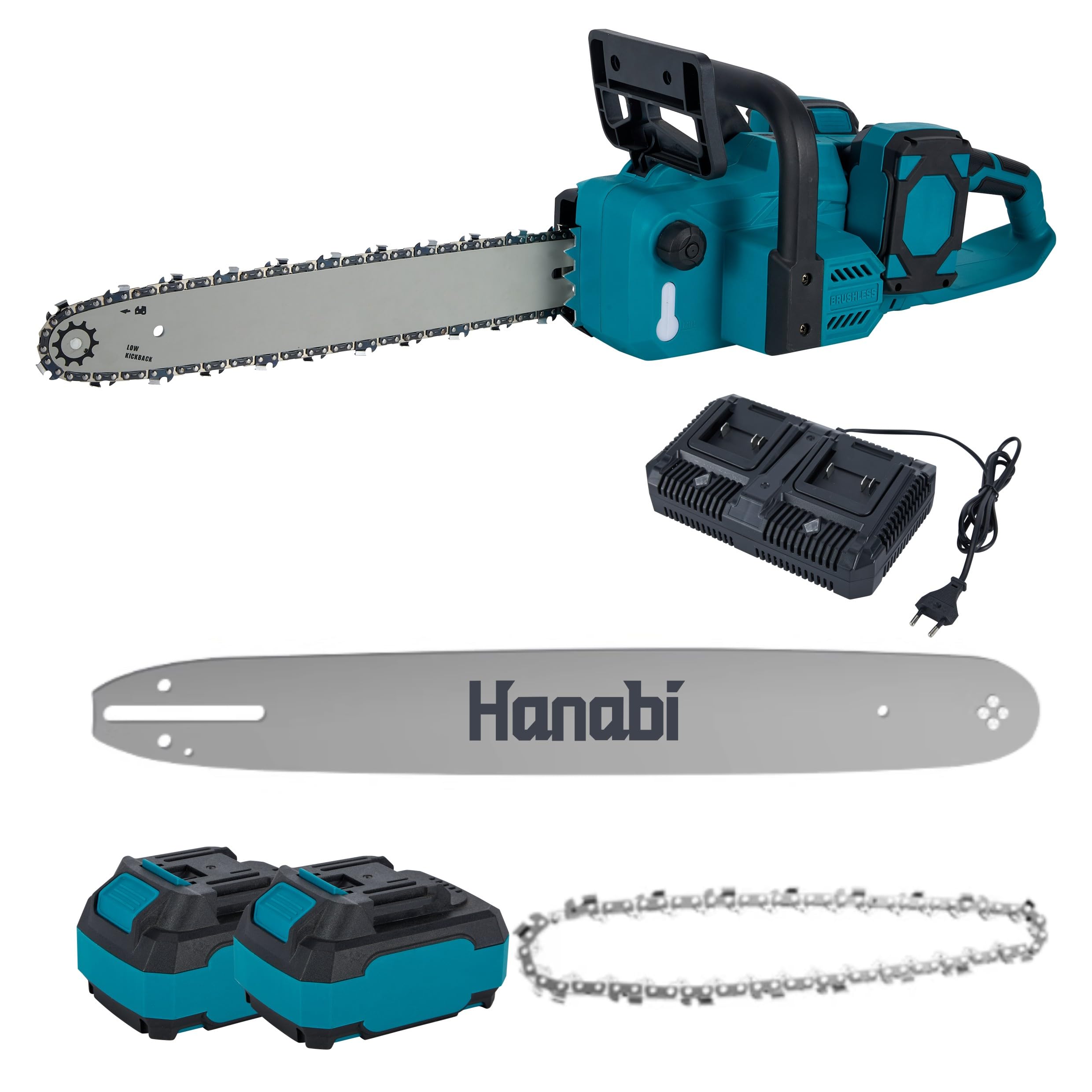 Hanabi Motosserra a Bateria Portatil 16 Polegadas Elétrica Profissional 40V | Motor Brushless 6000RPM, com Controle de Velocidade Motosserra Portátil Sem Fio para Cortes de Madeira e Podas