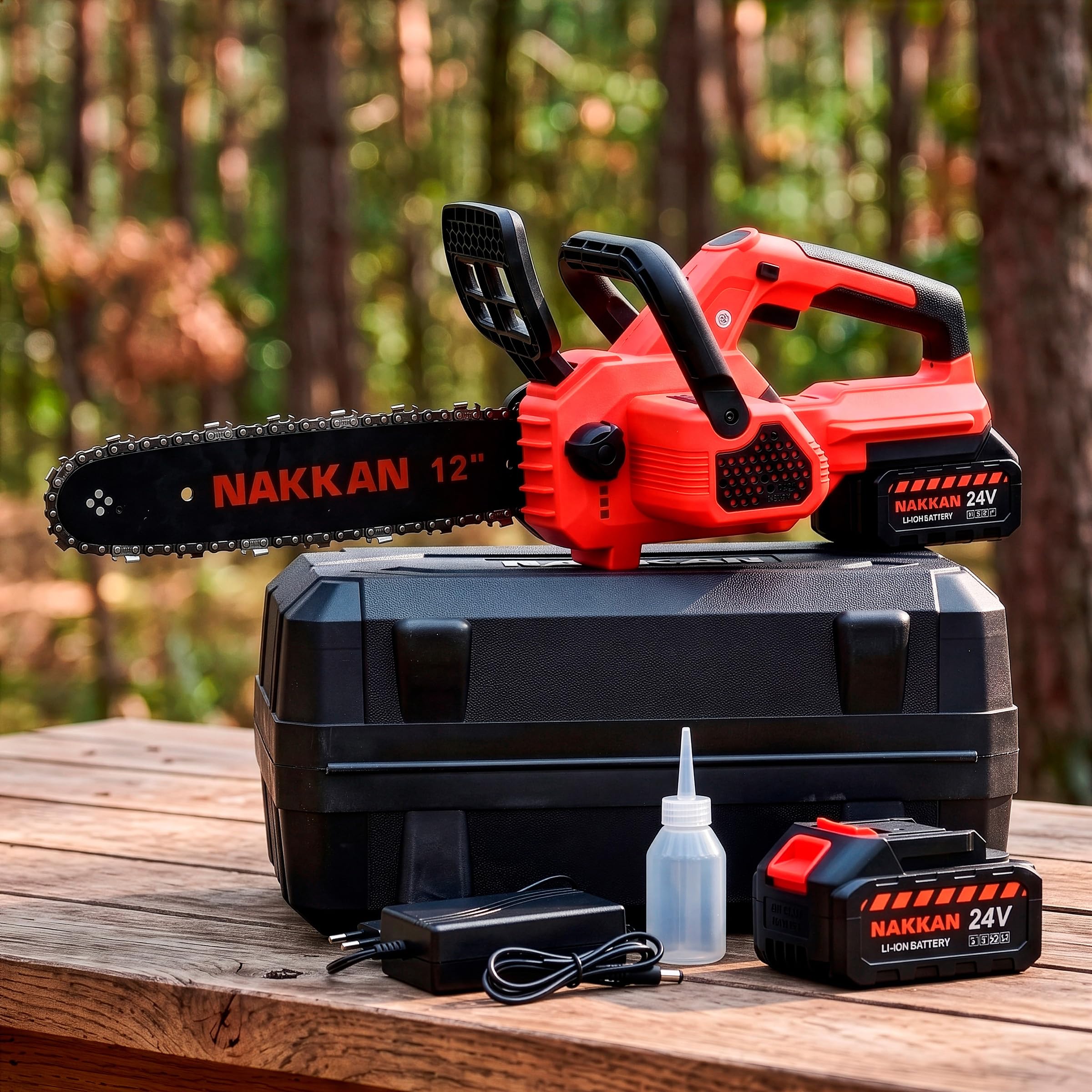 Motosserra Eletrica Bateria 24v 12 Polegadas + 2 Baterias | 2 Baterias Inclusas, Sem Fio, 24 Volts, 12 Polegadas, Uso Doméstico