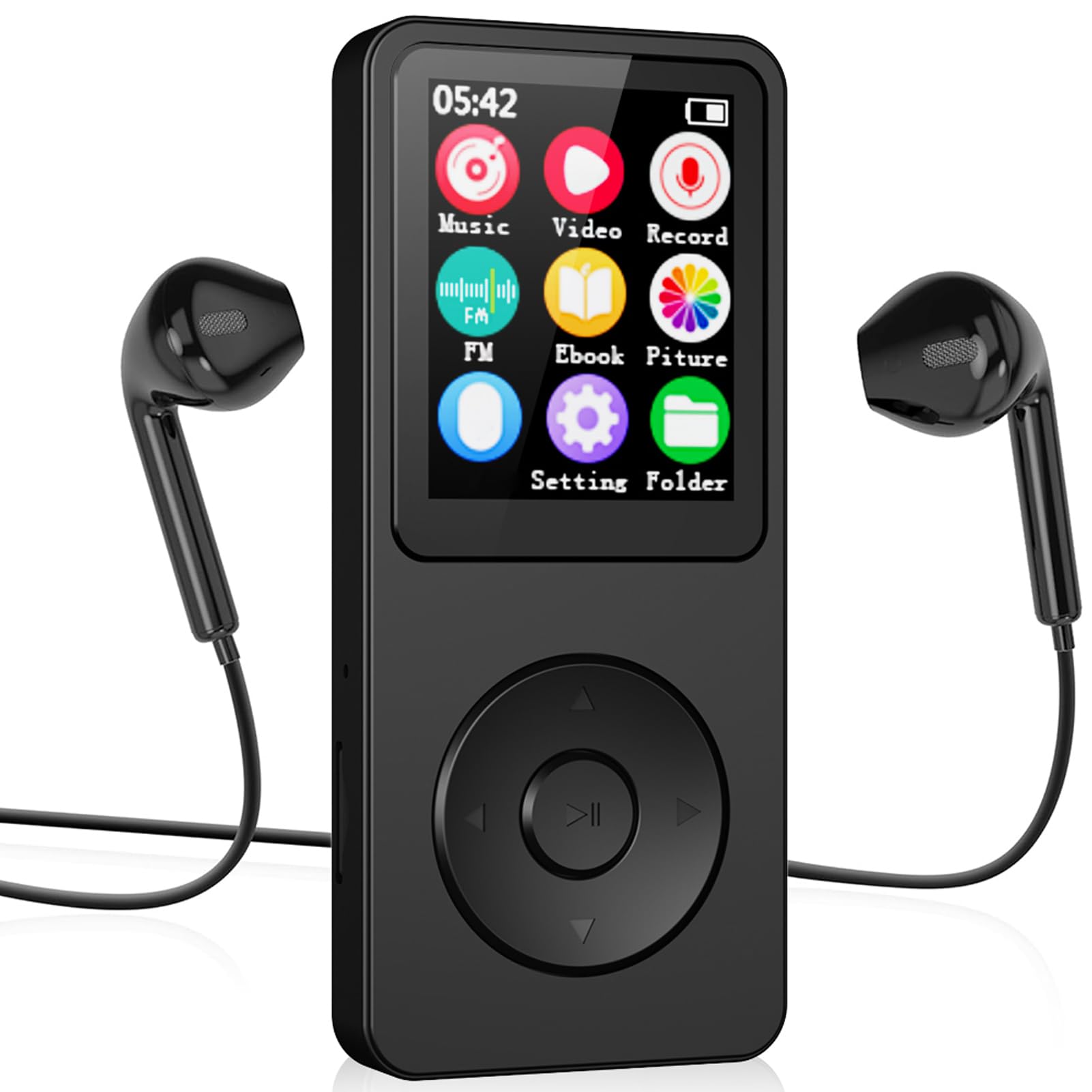 Diyeeni Leitor de MP3 Com Alto-falante Embutido Bluetooth 5.4 HiFi 2.4 Polegadas Tela LCD Suporte para Reprodutor de Música Portátil Gravador de Voz FM Reprodução de Vídeo Leitor (Com cartão de