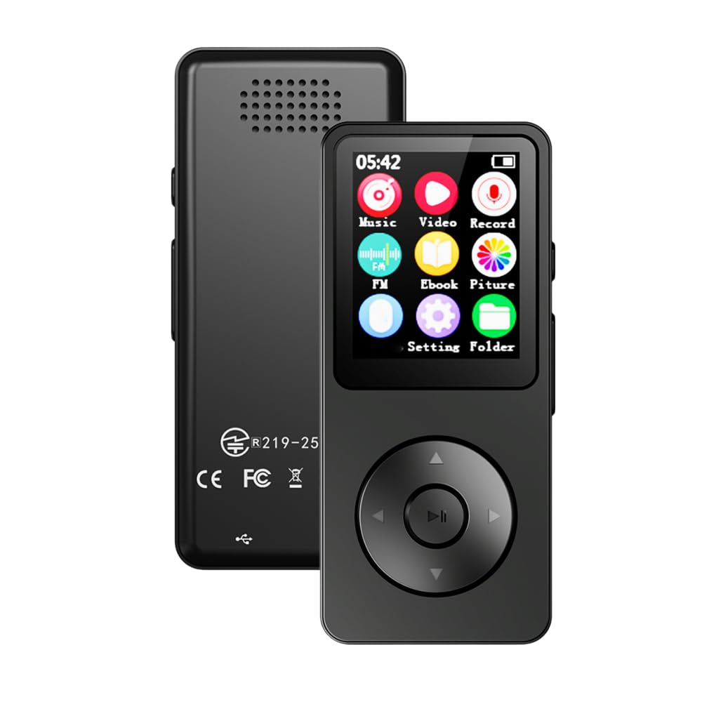 Tangxi Leitor de MP3 Bluetooth 5.4, Reprodutor de Música Portátil Com Alto-falante, Tela LCD de 2,4 Polegadas, Som HiFi Sem Perdas, Rádio FM, Gravador de Voz e Leitor de (Com cartão de memória de 32