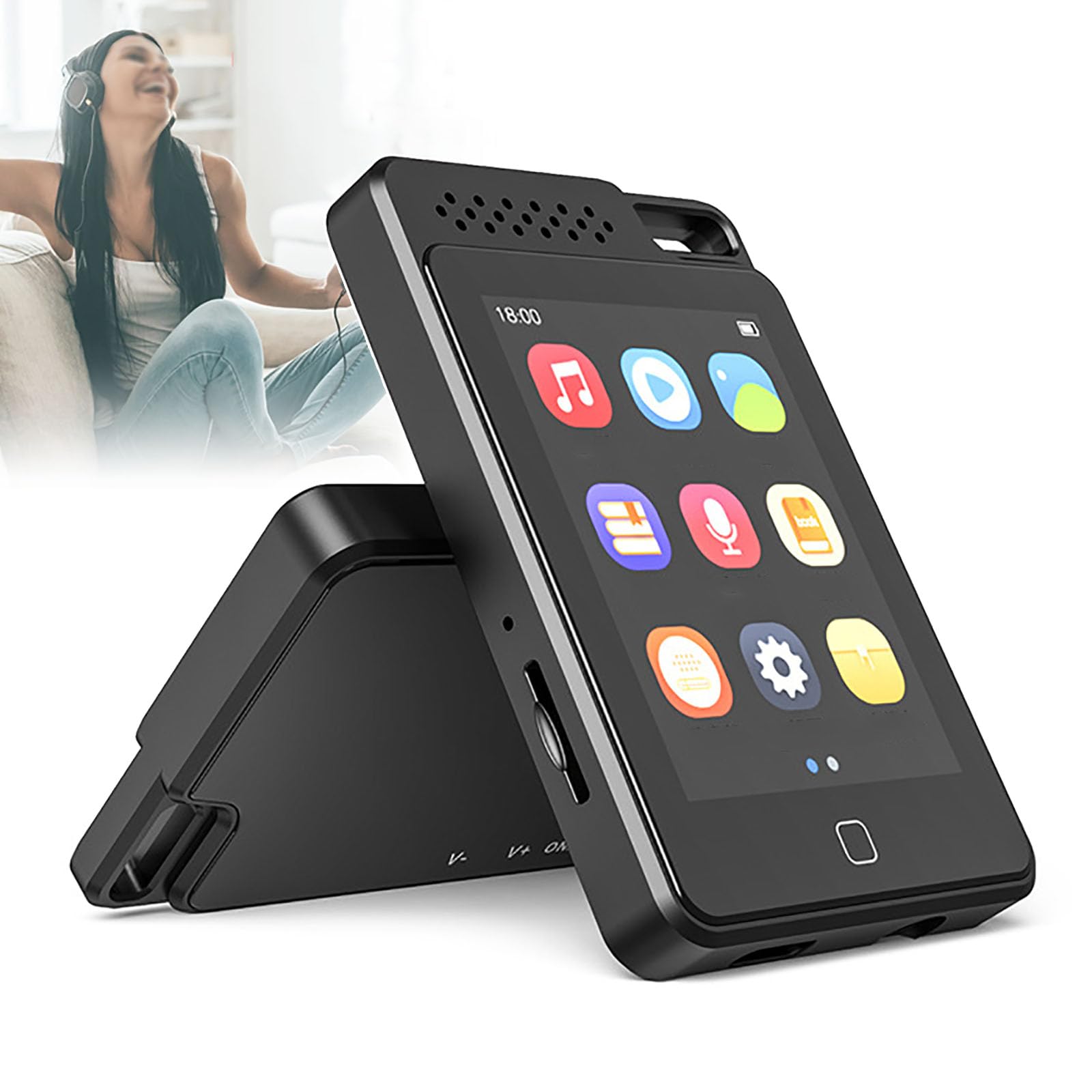 Reprodutor De MP3 Com Bluetooth (64 GB), Reprodutor De Música Portátil HiFi Sem Perdas (2,4 Polegadas), 13 Horas De Duração Da Bateria | Gravador De Voz | Reprodutor De Vídeo,64GB