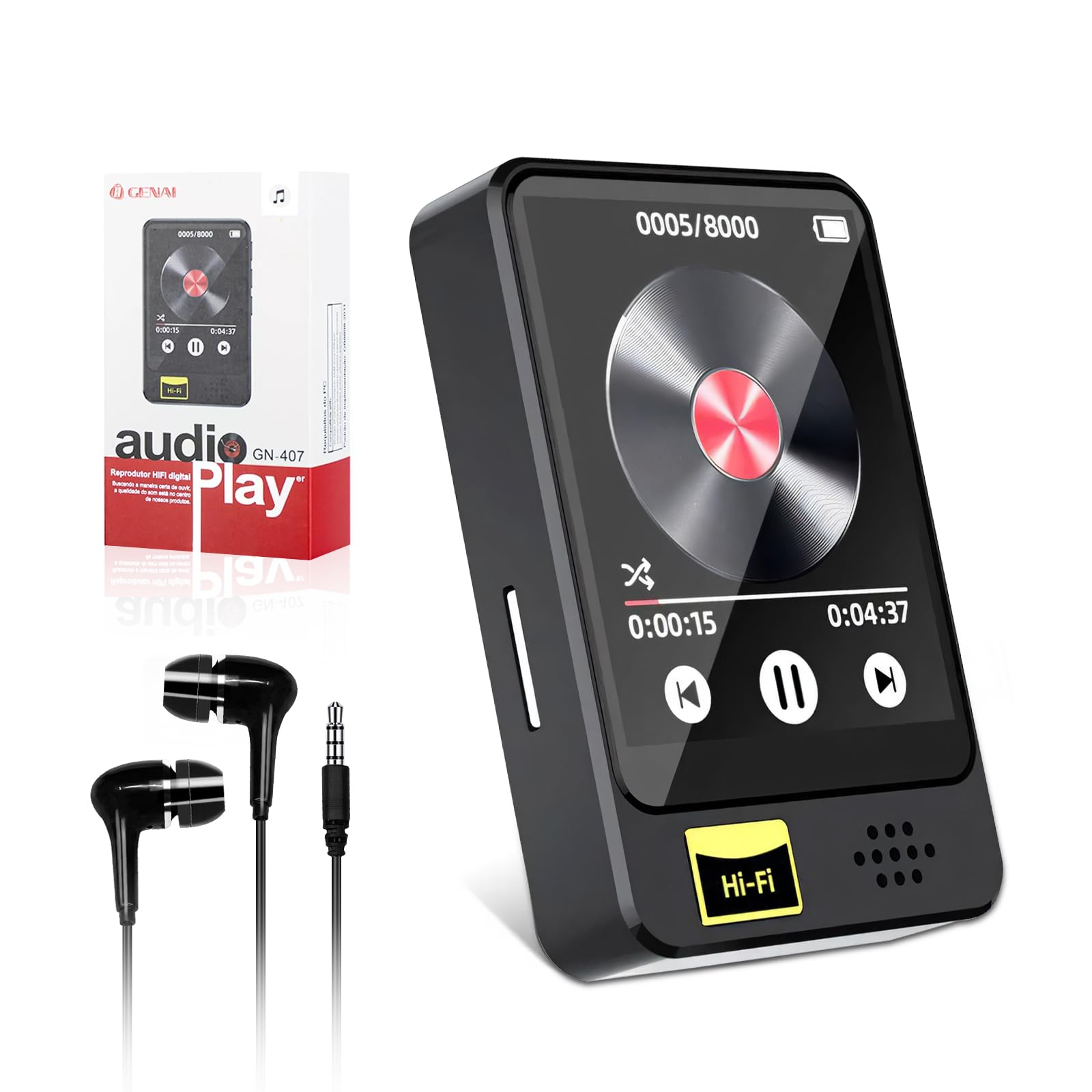 MP3 Player Bluetooth 5.0 MP3 Multifuncional de Música Portátil com Tela Touch, Hi-Fi, Rádio FM, Gravador de Voz