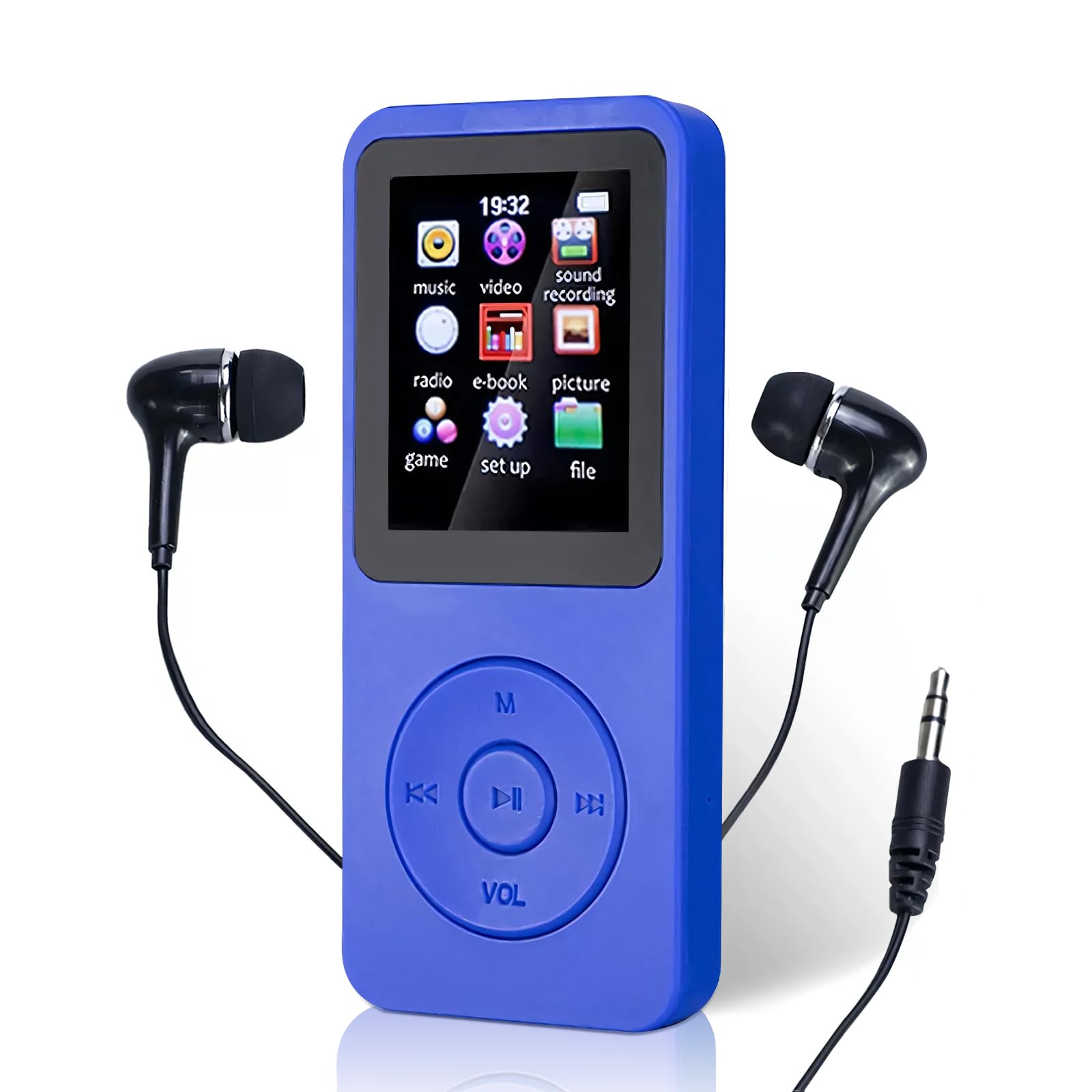 MP3 MP4 Player Portátil Reprodutor de Música Ultrafino MP3 Player Bluetooth Gravador de Voz Reprodução de Vídeo Suporte Cartao de Memoria de Até 128 GB(Azul)