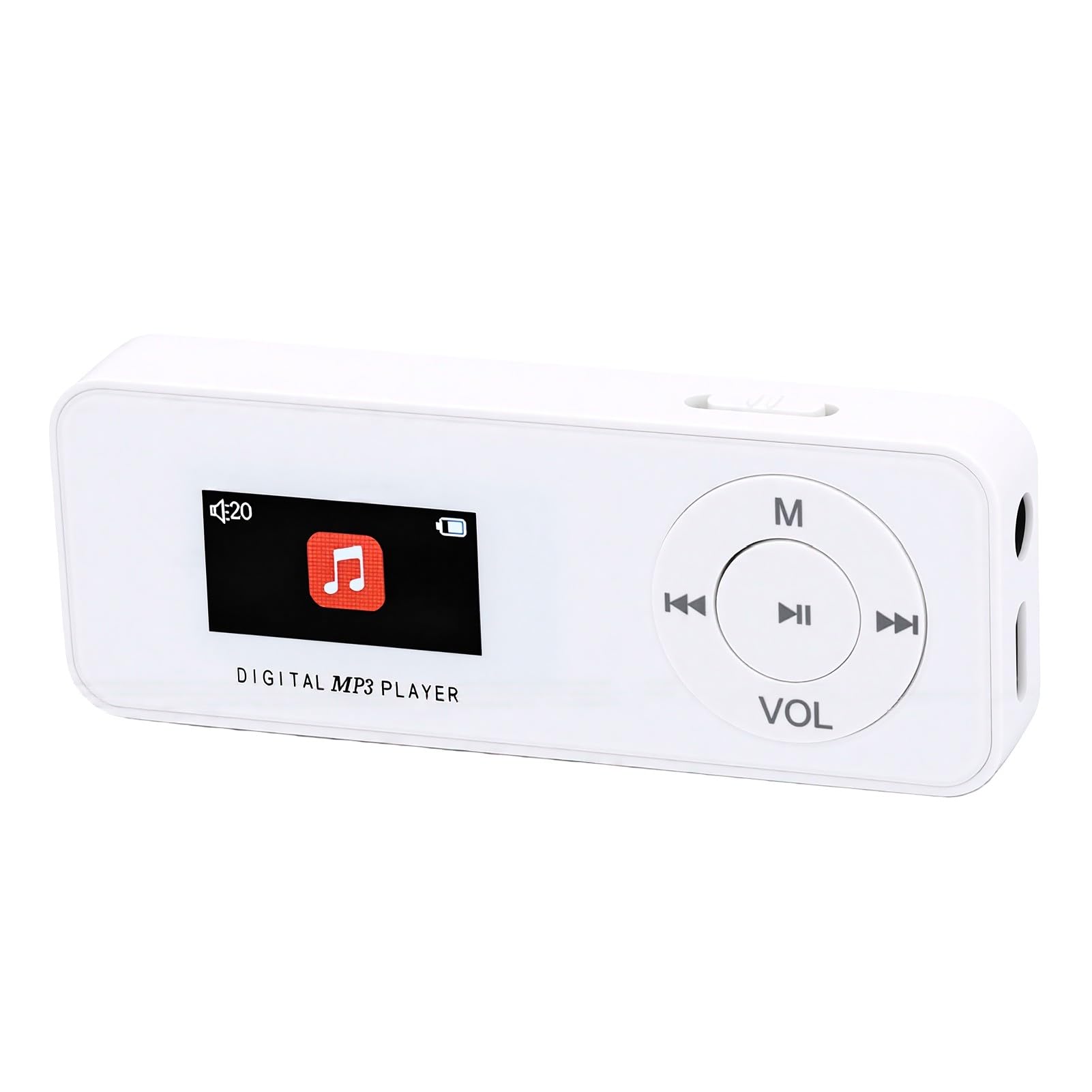 VBESTLIFE Reprodutor de MP3 Bluetooth 5.1, Reprodutor de Música HiFi Com Rádio FM, Gravação de Voz, Livro Eletrônico, para Estudantes, Esportes, Viagens (Branca)