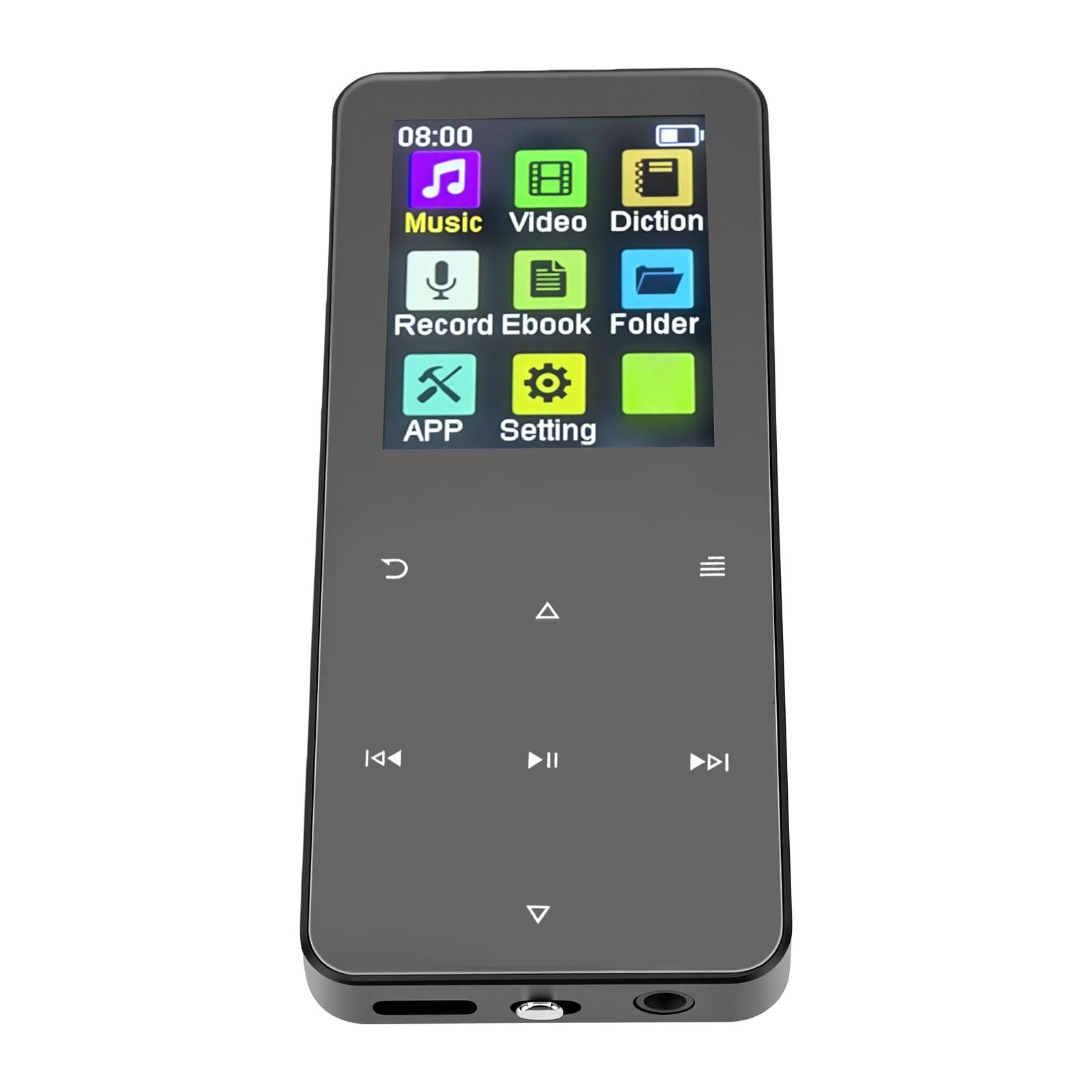 Leitor de MP3 Com Tela Sensível Ao Toque de 1,8 Polegadas Com Som HiFi, Bluetooth 5.0, Rádio FM, Gravador de Voz, Reprodutor de Música Digital Portátil (Preta)