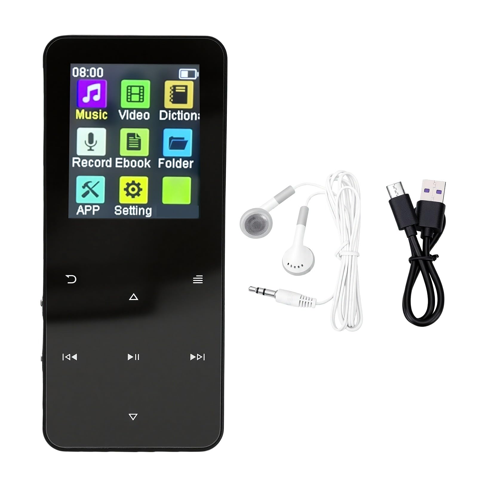 CCYLEZ 1,8 Polegadas Touch Screen MP3 Player, Bateria de 8 Horas e 7 Modos EQ, Bluetooth 5.0 e Rádio FM para Música Personalizada e Gravação de Voz (Preta)