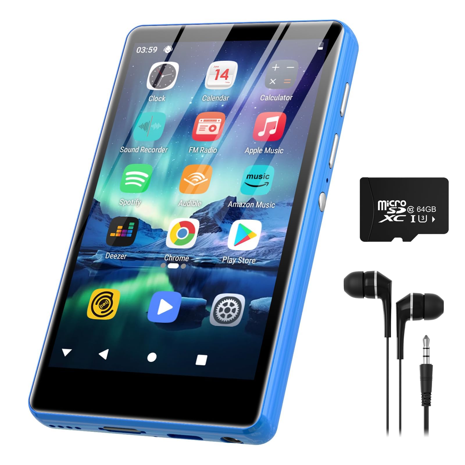 SWOFY Leitor de MP3 de 80 GB com Bluetooth e WiFi, tela sensível ao toque colorida de 4 polegadas, reprodutor de música MP4 com controle parental, Spotify, Audible, YouTube, leitor de áudio digital